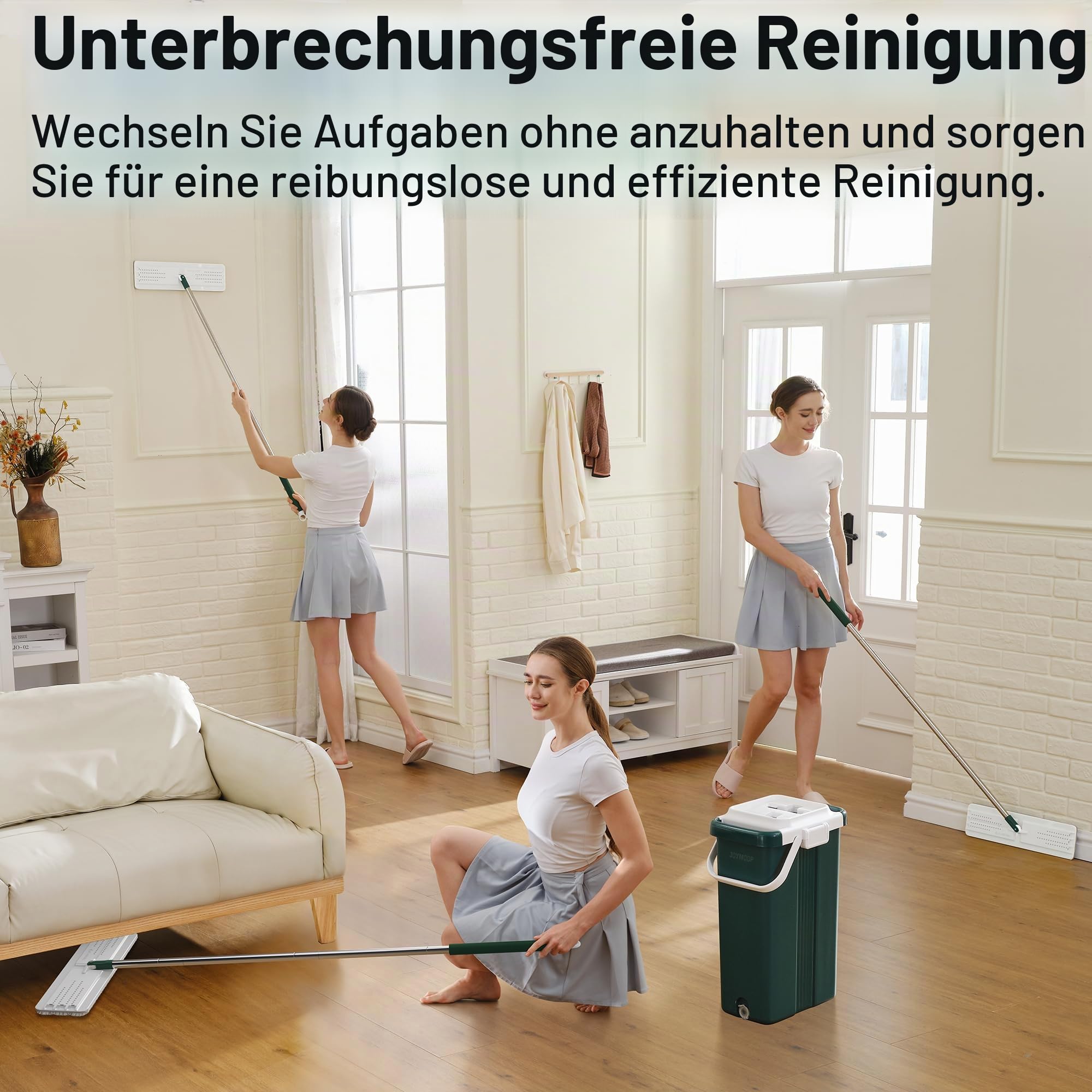 JOYMOOP Strapazierfähige kommerzielle Wischmopps für Bodenreinigung, Nass-Trocken-Wischmopp und Eimer-Set mit großem Fassungsvermögen, waldgrüner Wischeimer, inklusive 5 wiederverwendbaren 43,2 cm