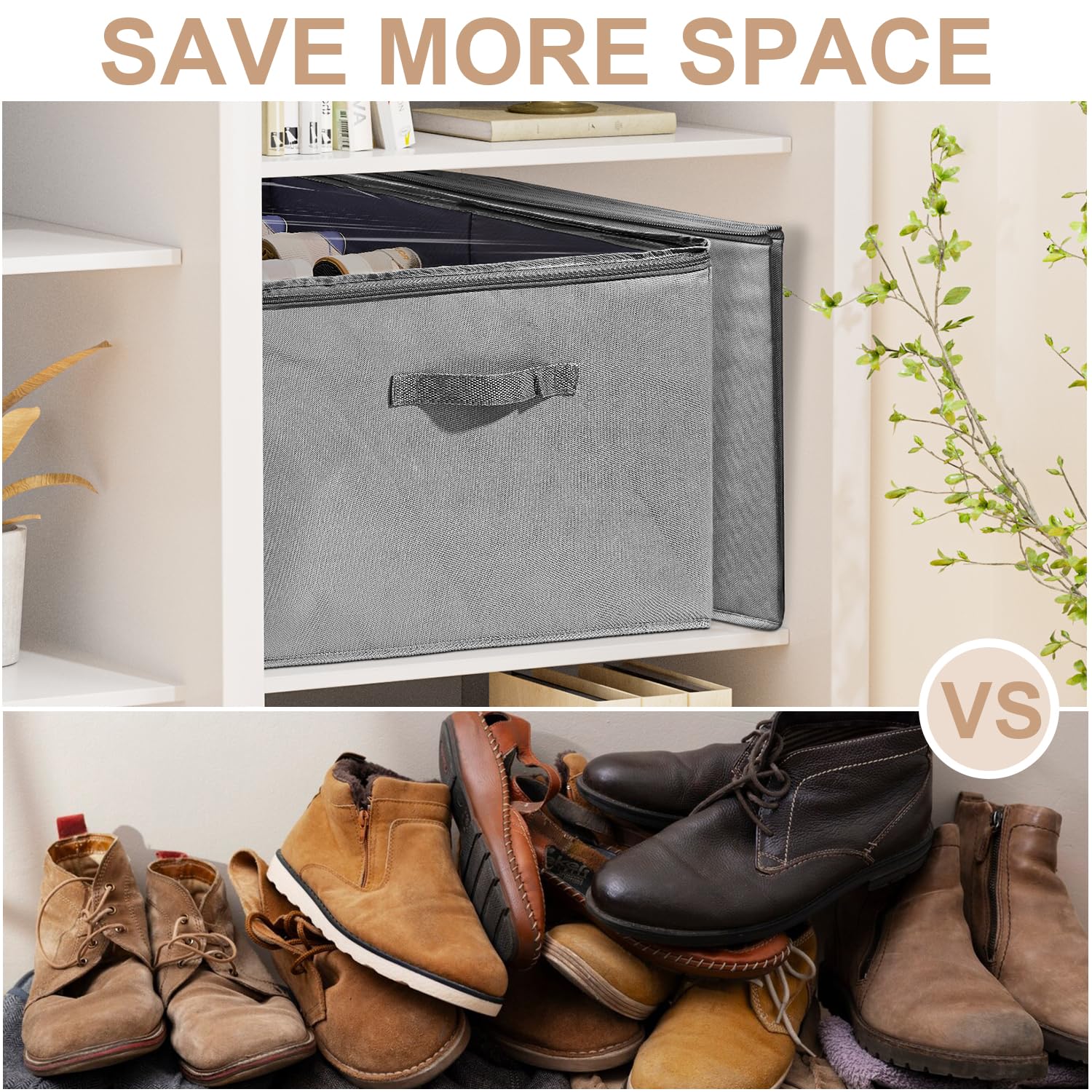 ASHLEYRIVER Organizer per scarpe per armadio, adatto per 12-24 paia, scatola per scarpe con coperchio trasparente, contenitori pieghevoli con manici, armadio salvaspazio adatto per sandali, grigio