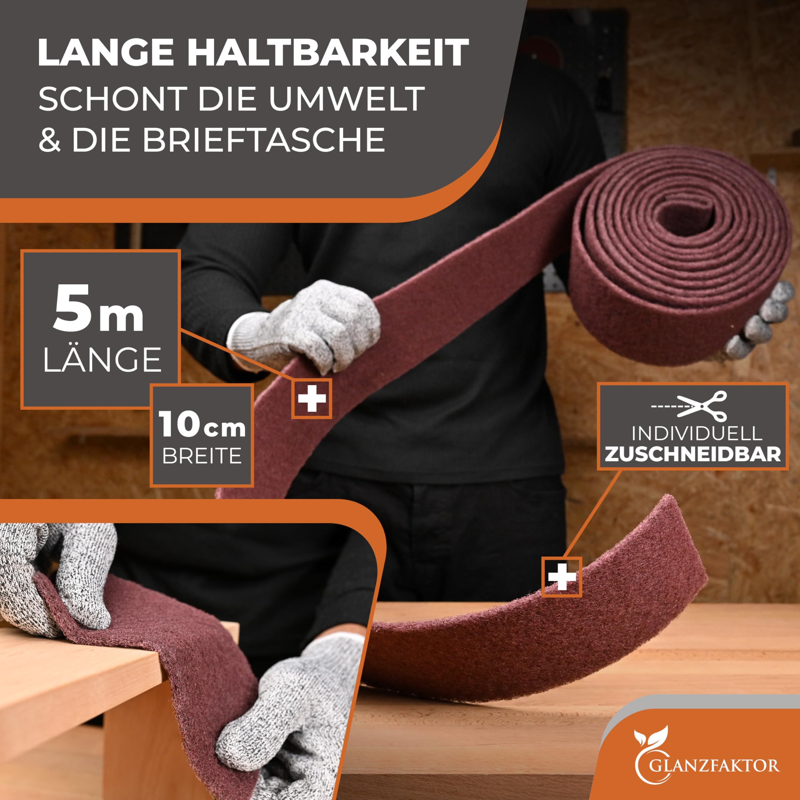 Schleifvlies Rolle 5m x 100mm Korn 240 – Vielseitiges Schleifvlies Metall, Holz, Lack, Edelstahl – Ideales Schleifpad, Schleifschwamm für professionelle Anwendungen