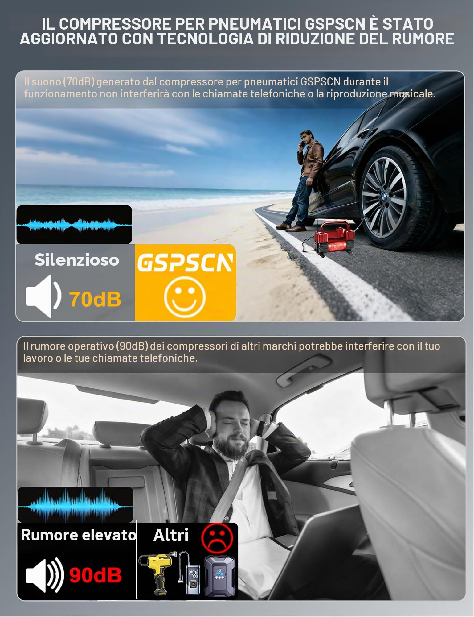 GSPSCN Rosso Compressore Aria Portatile ad Alta Resistenza a Doppio Cilindro, Gonfiatore Pneumatici in Metallo DC 12V, Pompa Elettrica da 150 PSI per Gonfiare Le auto, camion, SUV, Moto,palloni.
