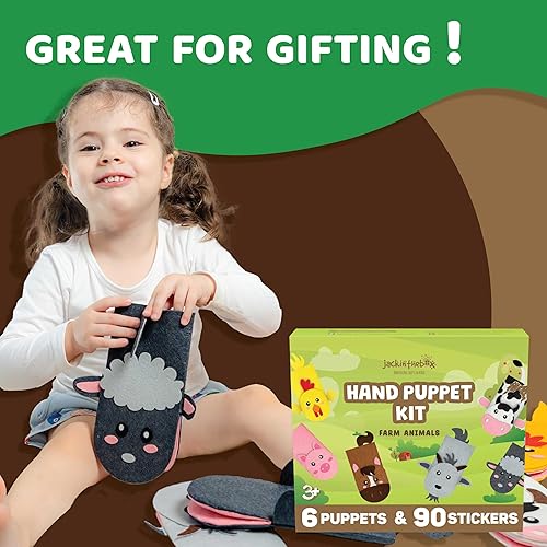 Miniatura 6 de jackinthebox Kit de fabricación de marionetas de mano, 6 animales de granja, kit de manualidades de fieltro para niños, kit creativo de manualidades
