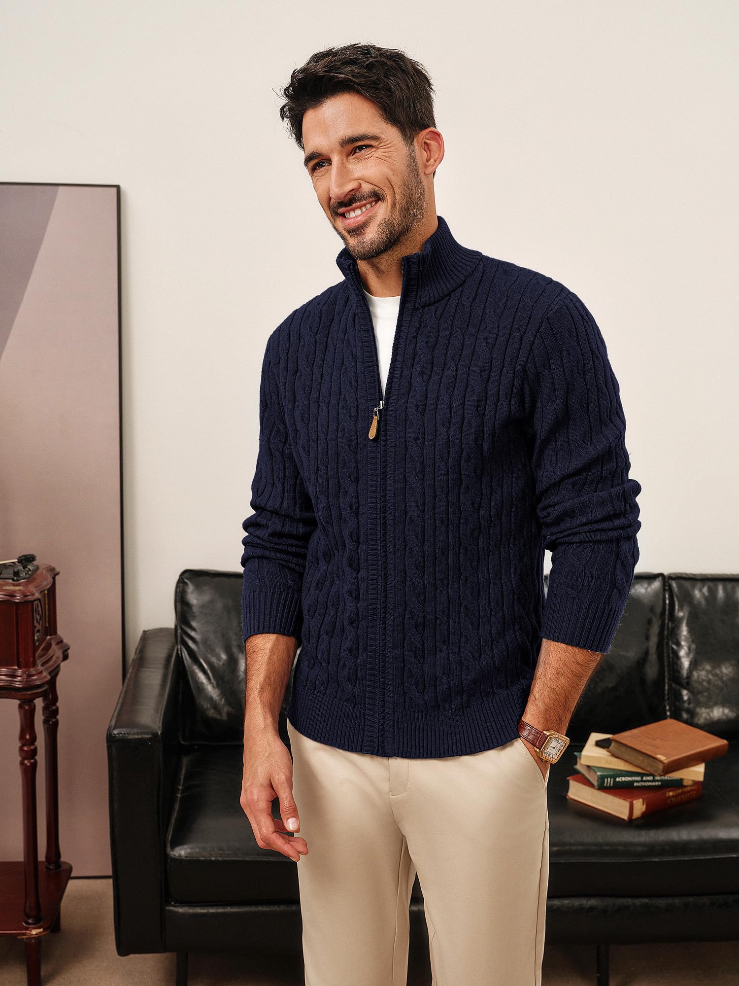 PJ PAUL JONES Cárdigan para hombre con cuello alto y cremallera