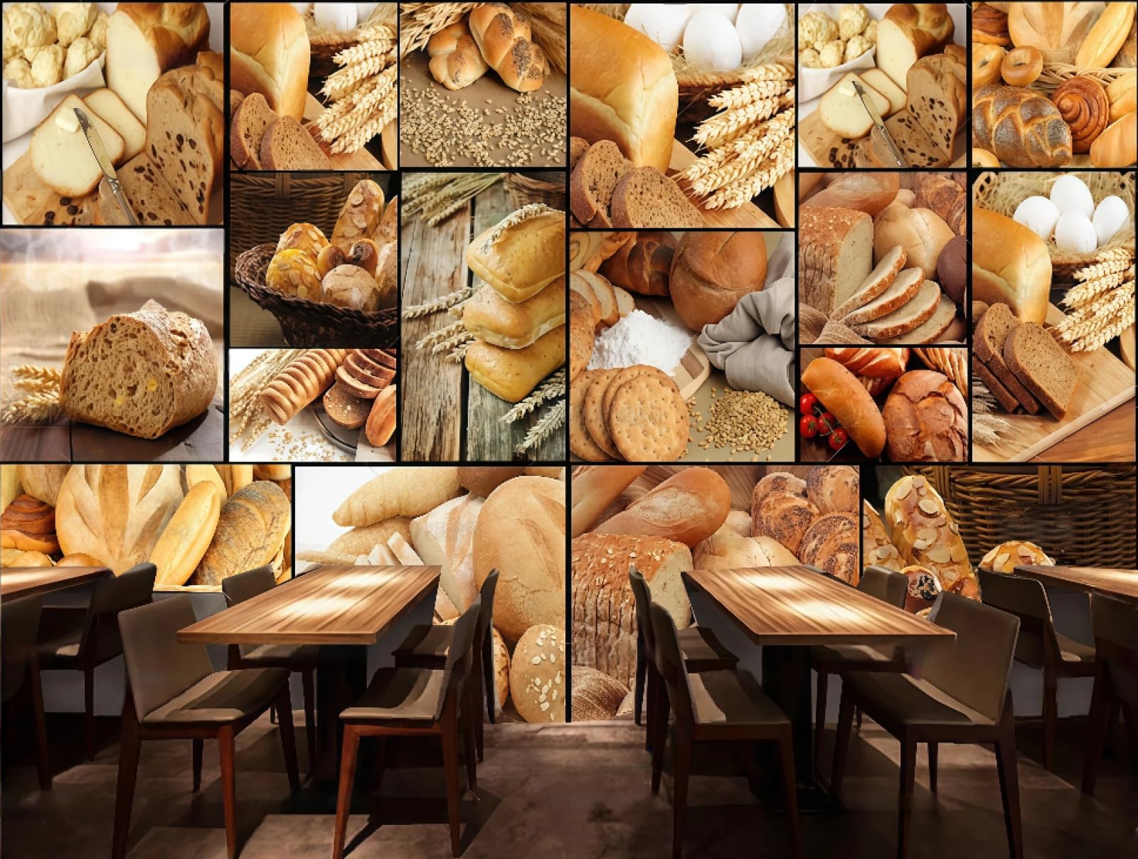 Xdoubao 3D Wallpaper Hand-Painted Delicious Bread Baking Theme Milk Tea Dessert Shop Afternoon Tea Western Restaurant Background Wall Wallpaper Coffee Shop Mural,,430X300cm