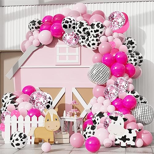 Miniatura 3 de Globos de vaquera, 95 globos de látex con estampado de vaca occidental rosa, confeti, para discoteca occidental, vaquera, caballo retro, último