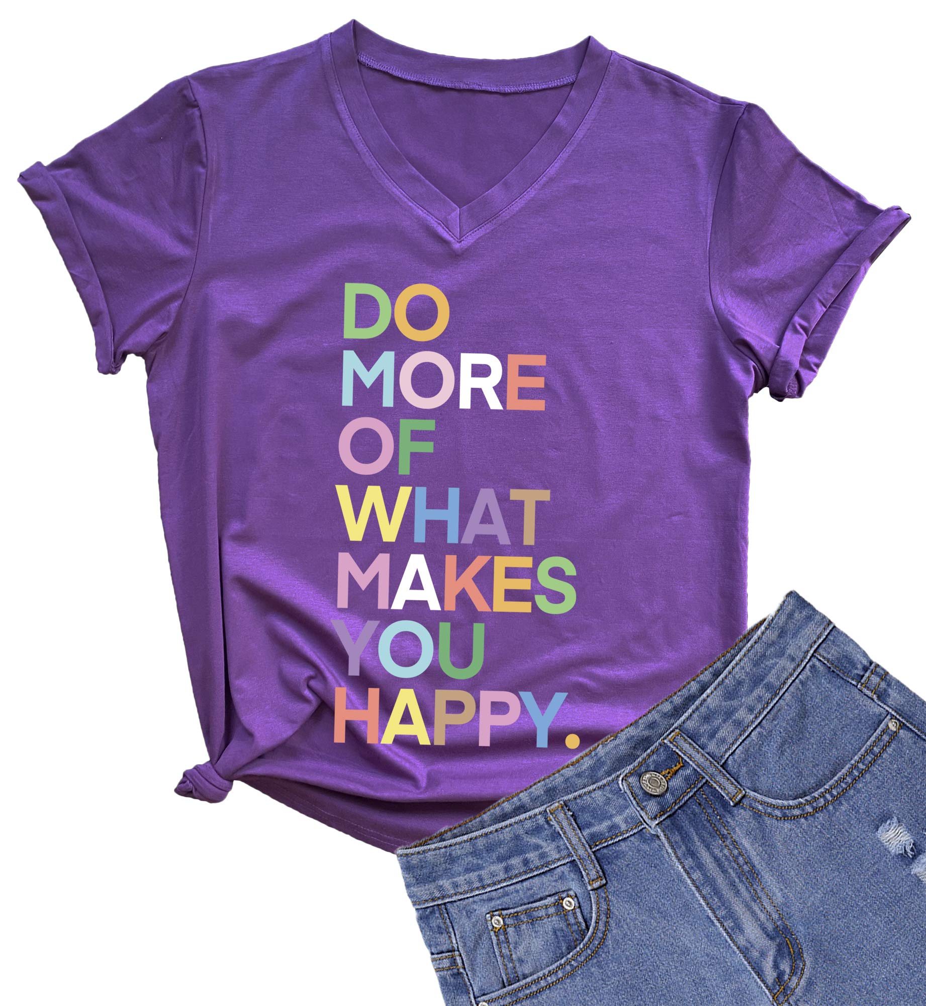MIMOORNWomens Fun Happy Graphic Tees Summer Cute Letter Printed T-Shirts