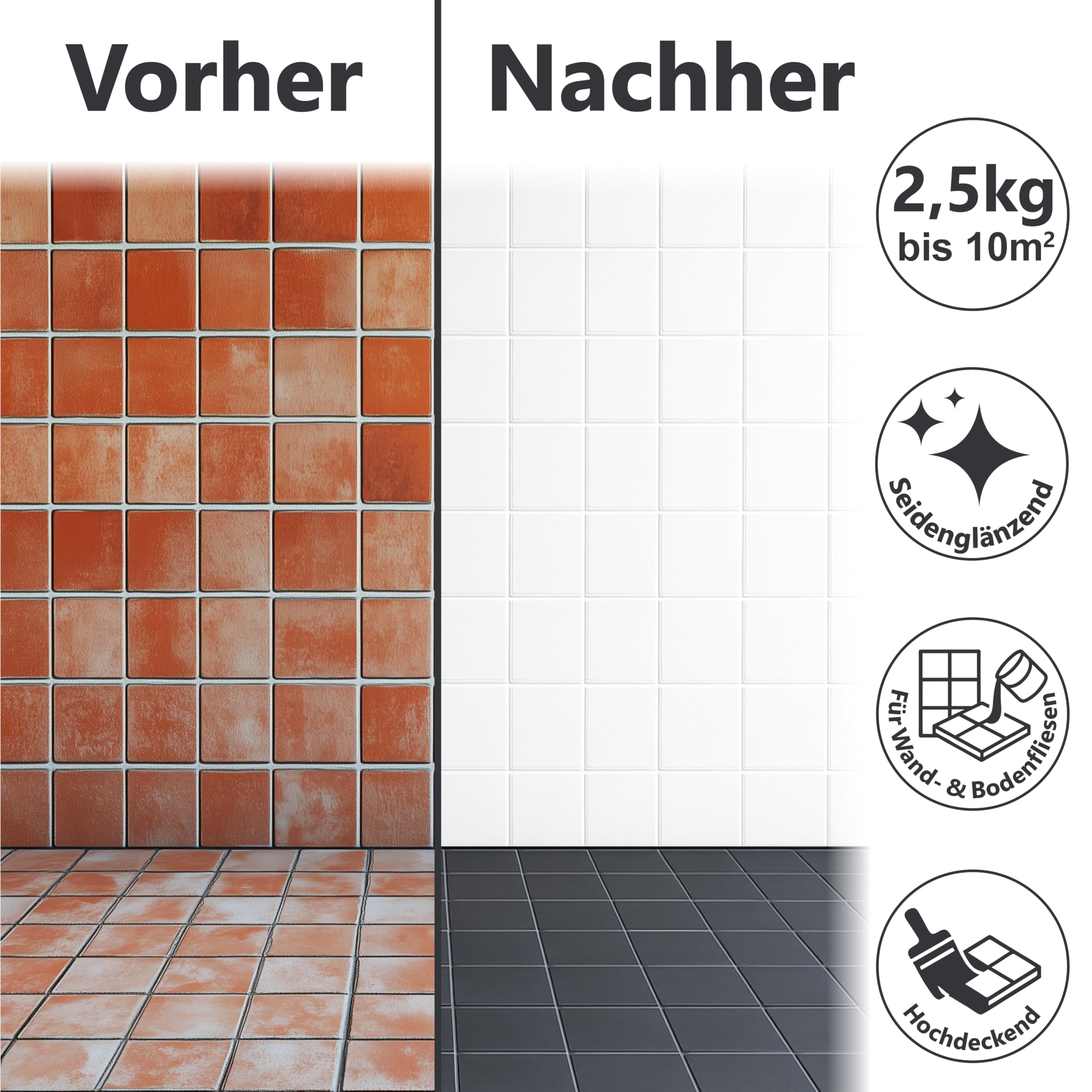 WO-WE Komplettset 2K Fliesenlack Renovierungsset für Küche, Badezimmer, Wand- & Bodenfliesen Hellelfenbein 2,5Kg