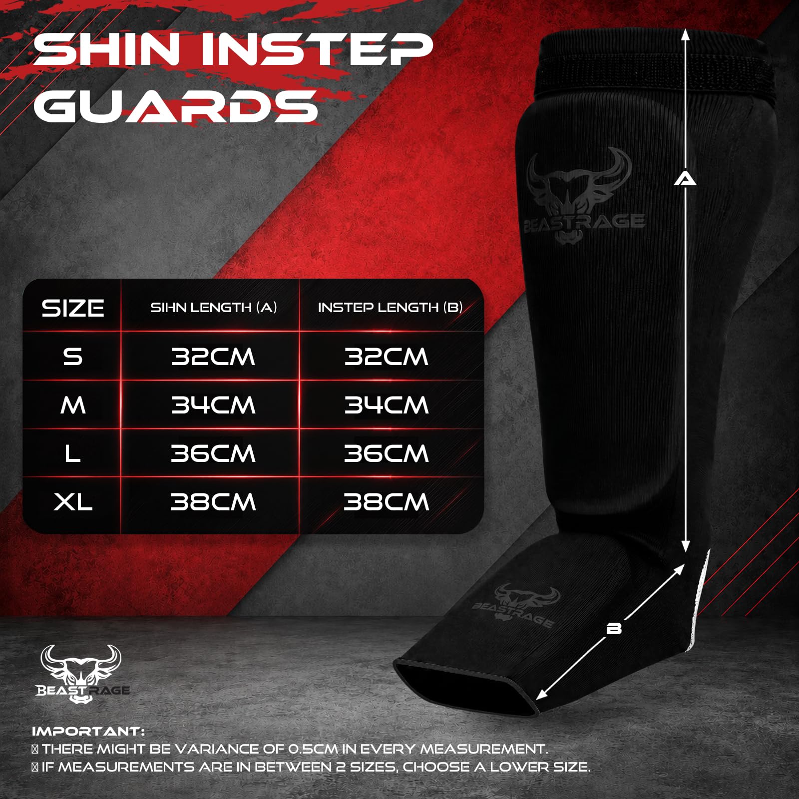 BEAST RAGE Schienbeinschoner Kickboxen Schienbeinschützer Thaiboxen & Muay Thai – MMA Schienbein Spannschützer, gepolsterte Beinschützer für Sparring, Boxen, Karate, Taekwondo, BJJ