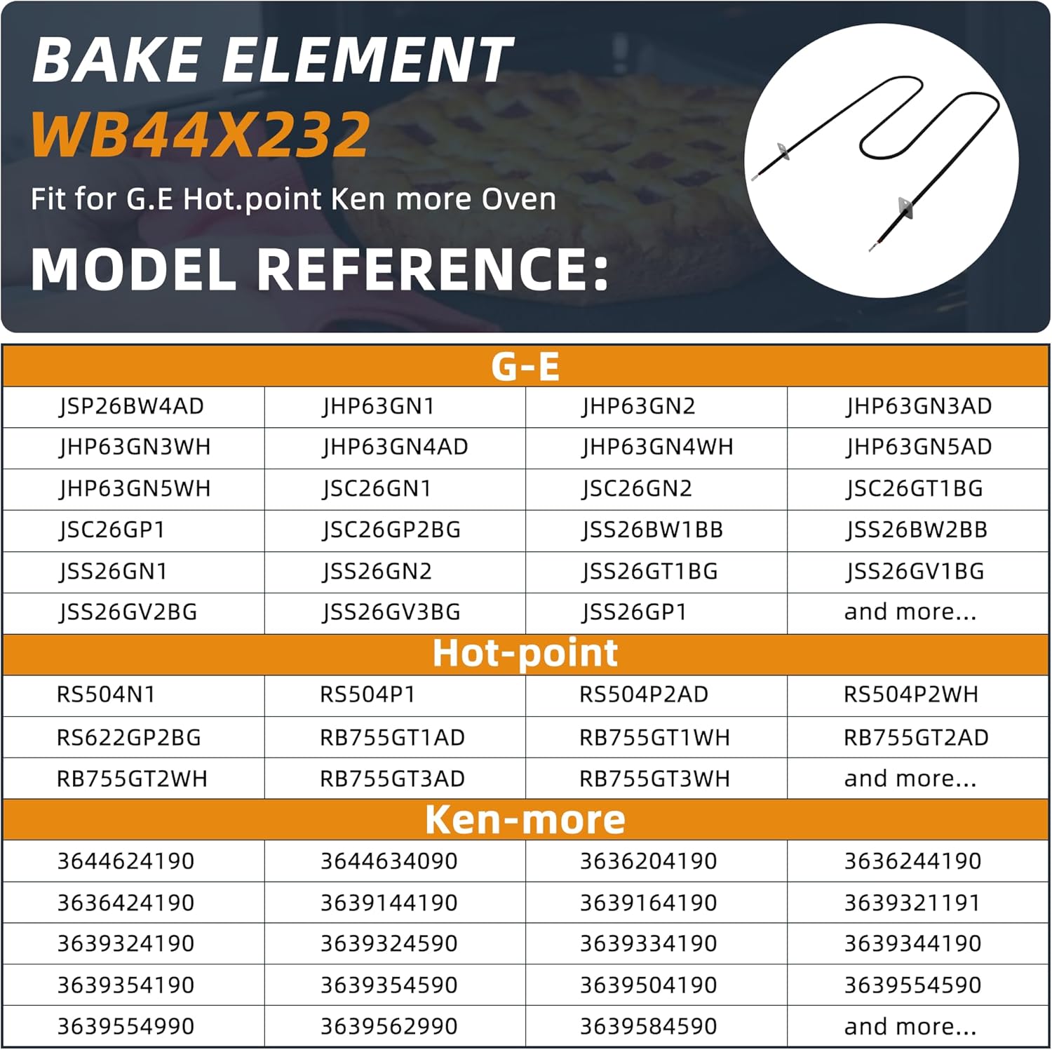 WB44X232 Oven Bake Element by AMI PARTS Fit for G.E hotPoint Ken.more Oven Heating Element AP2031049, PS249432, 260955 (3400w 240V)