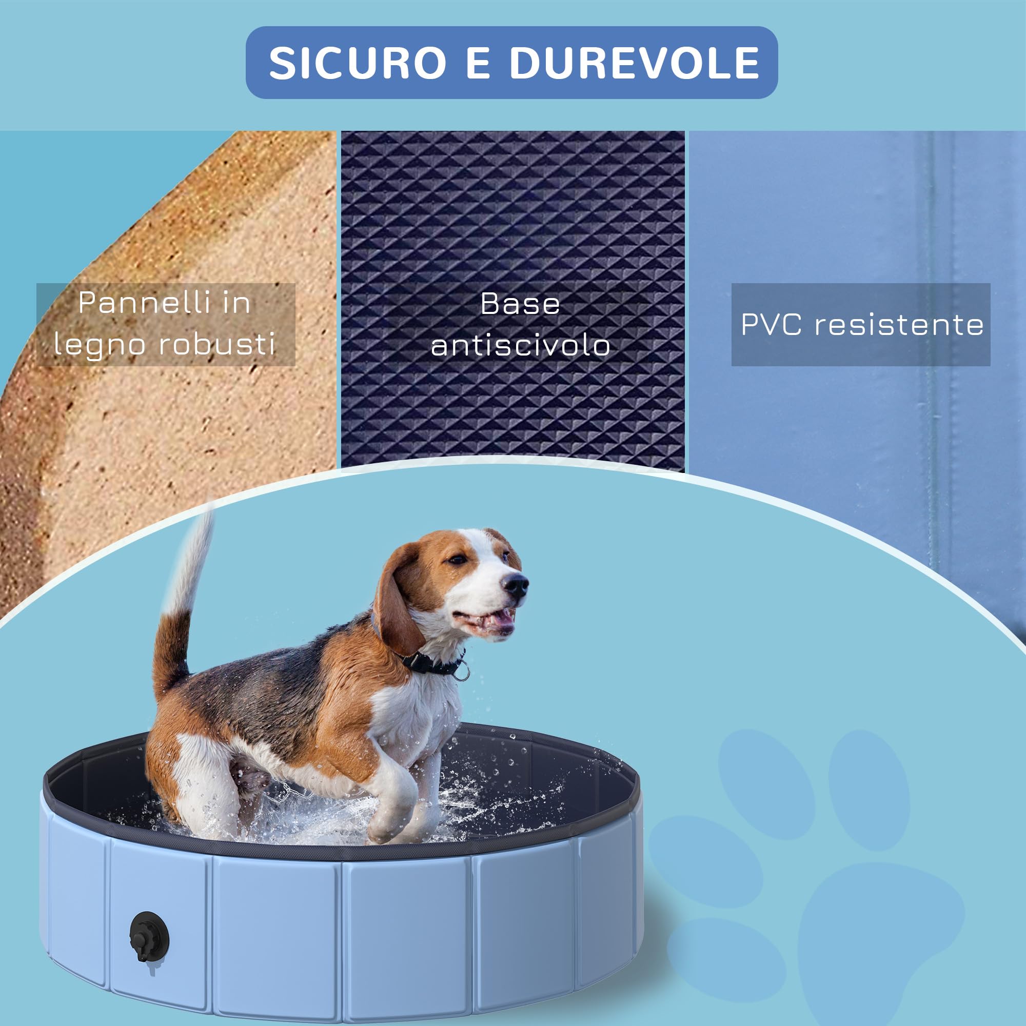 PawHut Piscina per Cani in Plastica, Piscina Pieghevole con Bordo Stabile per Animali Domestici, Ø80 x 20 cm, Blu