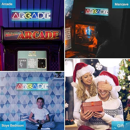 Miniatura 7 de Kavaas Letrero de neón de arcade, letreros de arcade grabados en 3D para decoración de sala de arcade, letrero de neón retro para dormitorio de