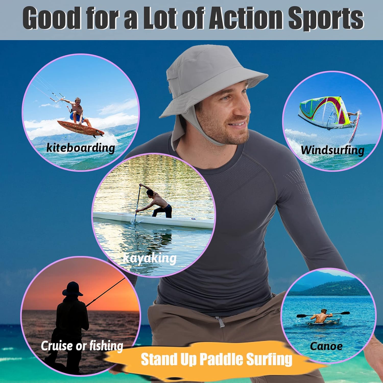 USHAKE Surf Hat Bucket Sun Hats for Surfing, Boating, Water-Sports Men and Women