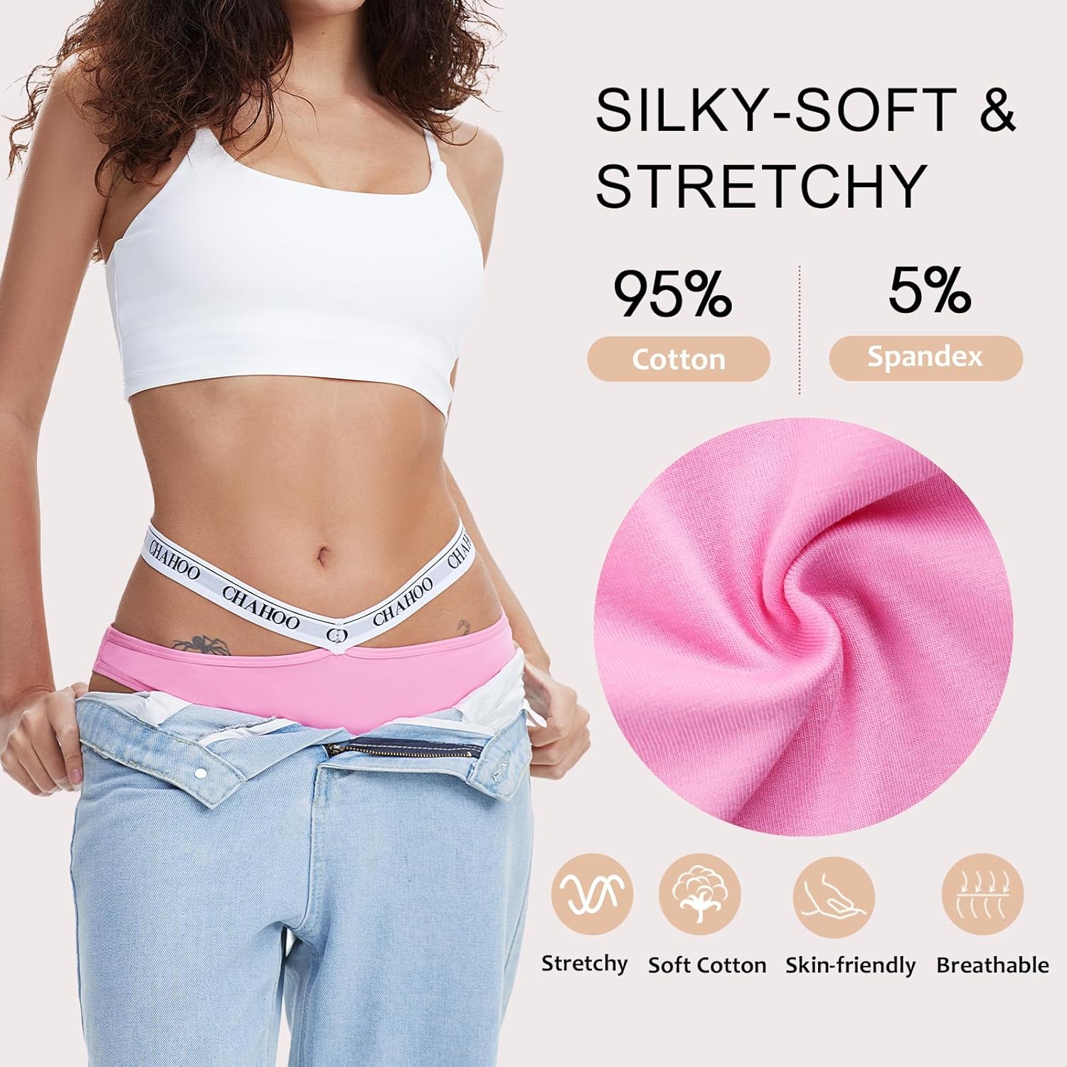 Thongs for Women Pack G String Thongs for Women Cotton Thong Underwear Sexy Soft T-back Underwear women 5 Pack - Image 4