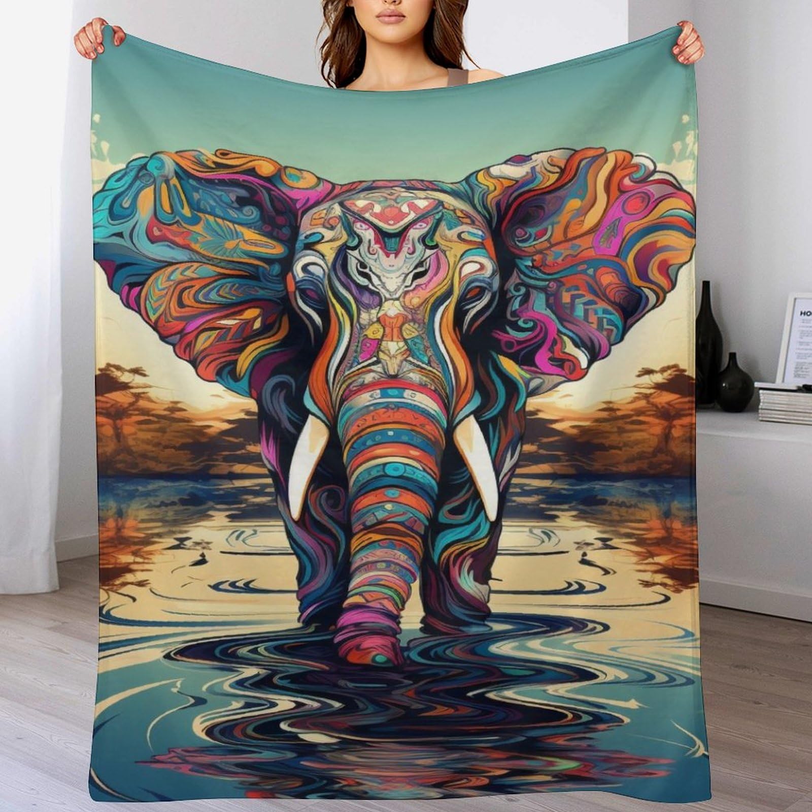 Manta de franela suave con diseño de elefante y medida de 130x180 cm