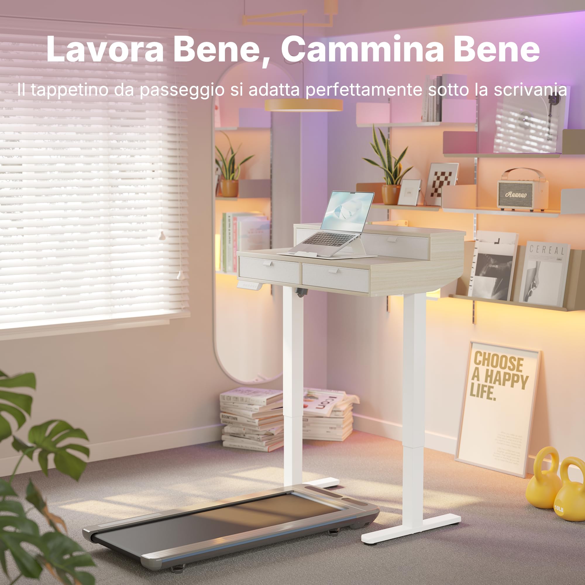 HUANUO 80 x 53 cm Piccola Scrivania con Cassetti, Compatibile Supporto a Morsetto a C, Scrivania Regolabile in Altezza, Scrivania Stand Up Ufficio Domestico 4 Altezza