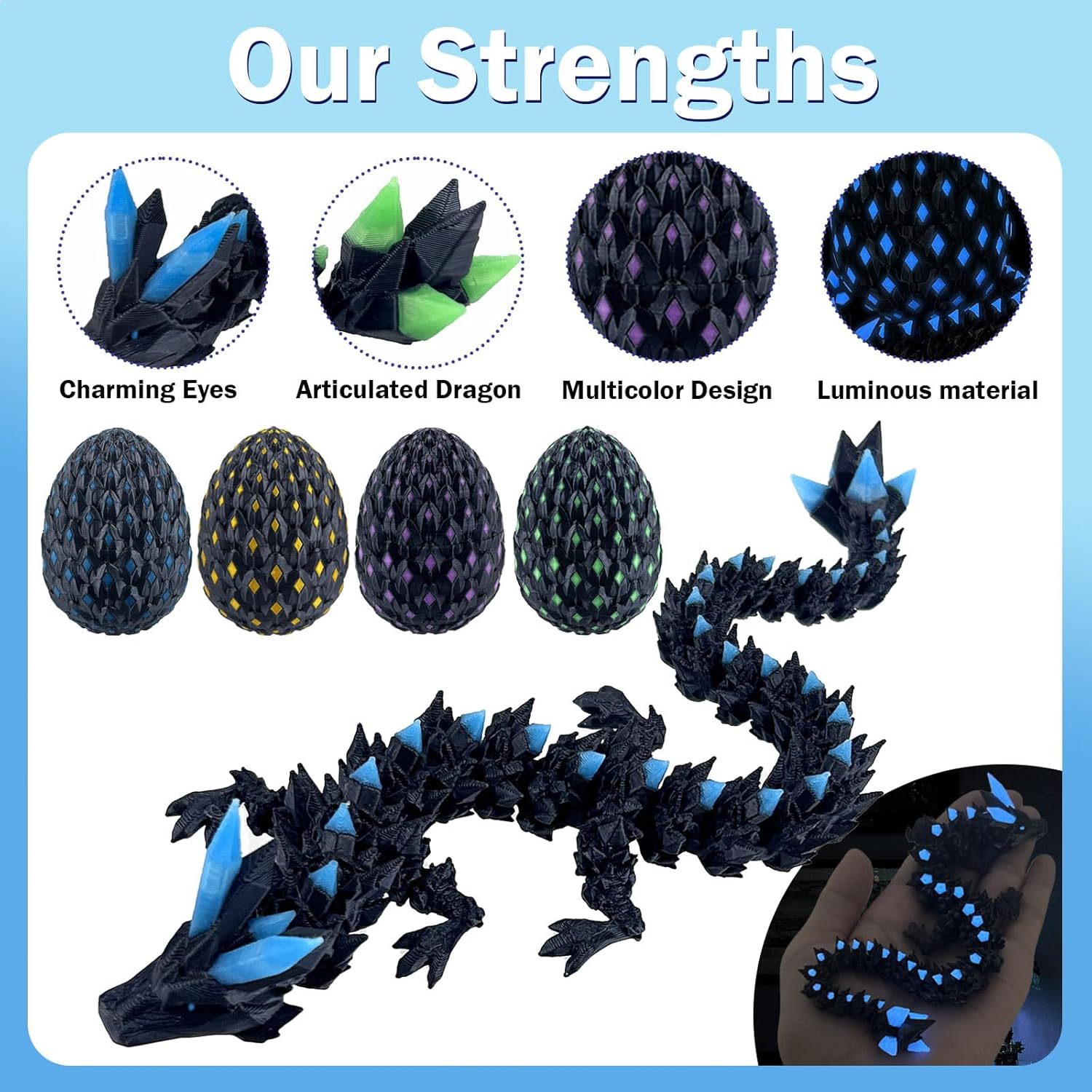 4 Pcs 3D Printed Dragon Eggs with Dragon Inside ， Easter Basket Stuffers Articulated Animal Mystery Easter Egg Set ，Unique Cute Easter Basket Essentials for Adults Kids