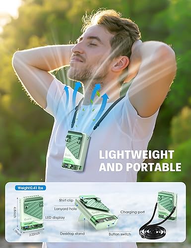 Miniatura 7 de Grelife Ventilador portátil AI con pantalla LED y tiempo de funcionamiento de 40 horas, 5 velocidades, 10000 RPM, ventilador de mano de cintura