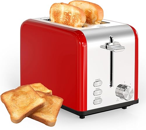 Miniatura 9 de Simple Deluxe Tostadora de 2 rebanadas, 6 ajustes de tostado y tostadora de acero inoxidable de 3 funciones, ranura extra ancha y bandeja extraíble