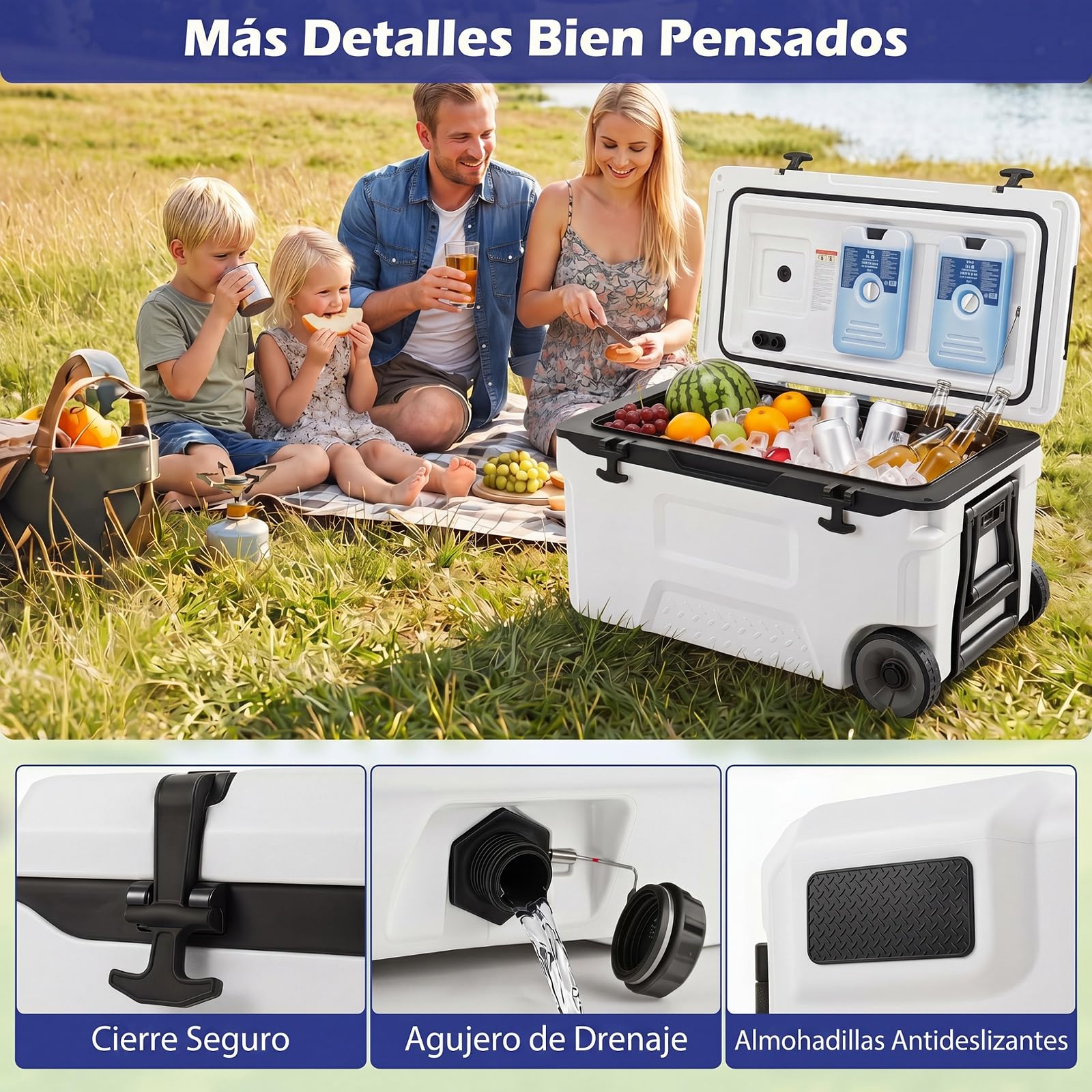 COSTWAY Nevera con Ruedas de 50/70L, Nevera Portátil con Carcasa Rígida HDPE, Interior Alimentario PP, Ventana Abatible, Portavasos, Cooler Portátil para Playa Camping
