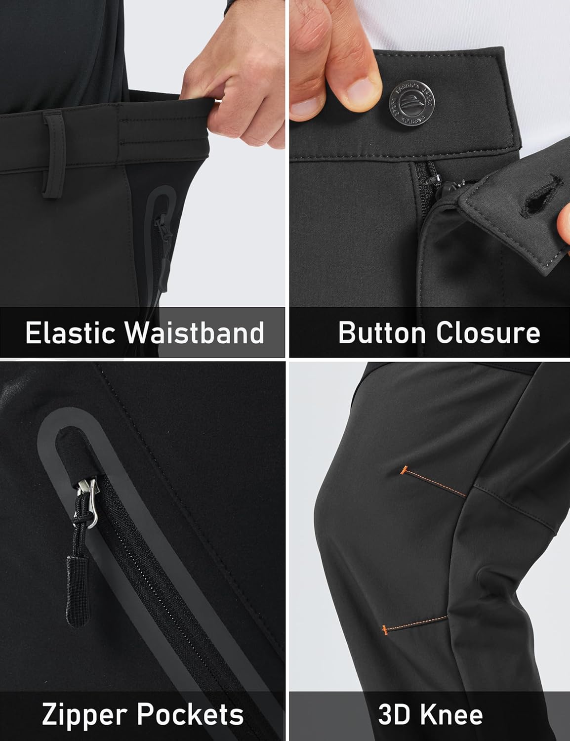 MAGCOMSEN Men's Snow Ski Pants Fleece Lined Water Resistant Winter Pants with 4 Zip Pockets for Snowboard Hiking Outdoor