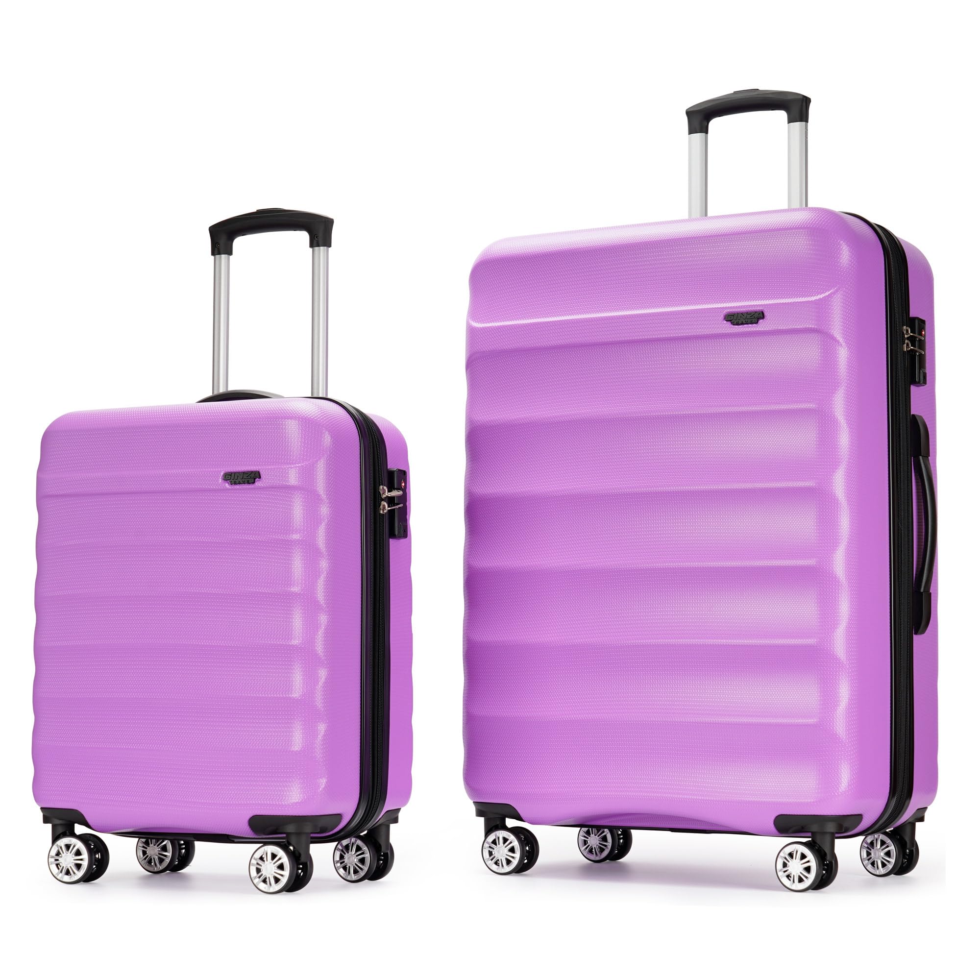 GinzaTravel 2-Piece ABS Luggage Set with TSA Locks, Expandable, and Friction-Resistant in Purple - Includes Carry-On 20" and 28" Spinner Suitcases