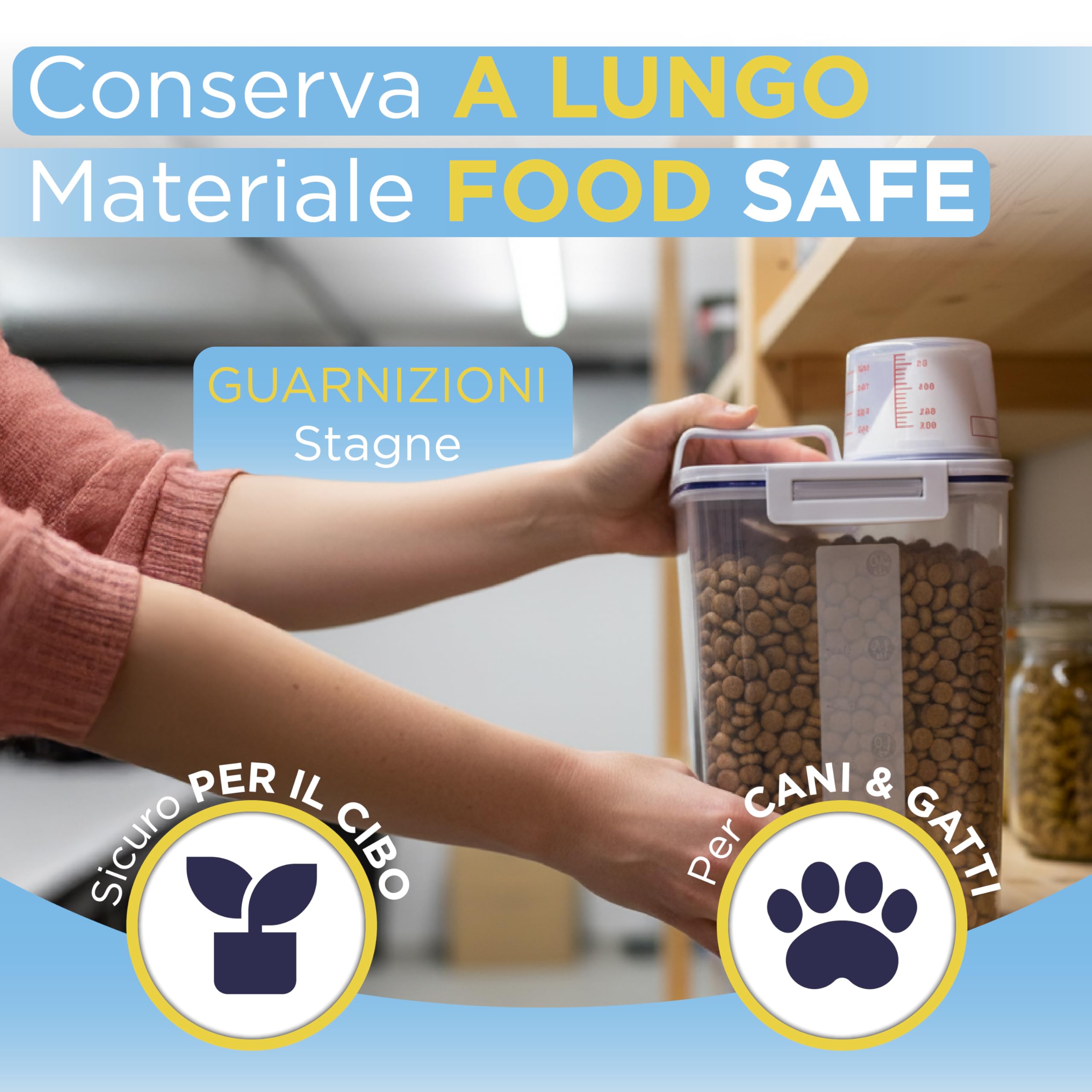 Generico Contenitore Crocchette Gatto e Cane – Porta Crocchette Ermetico con Coperchio e Bicchiere Dosatore
