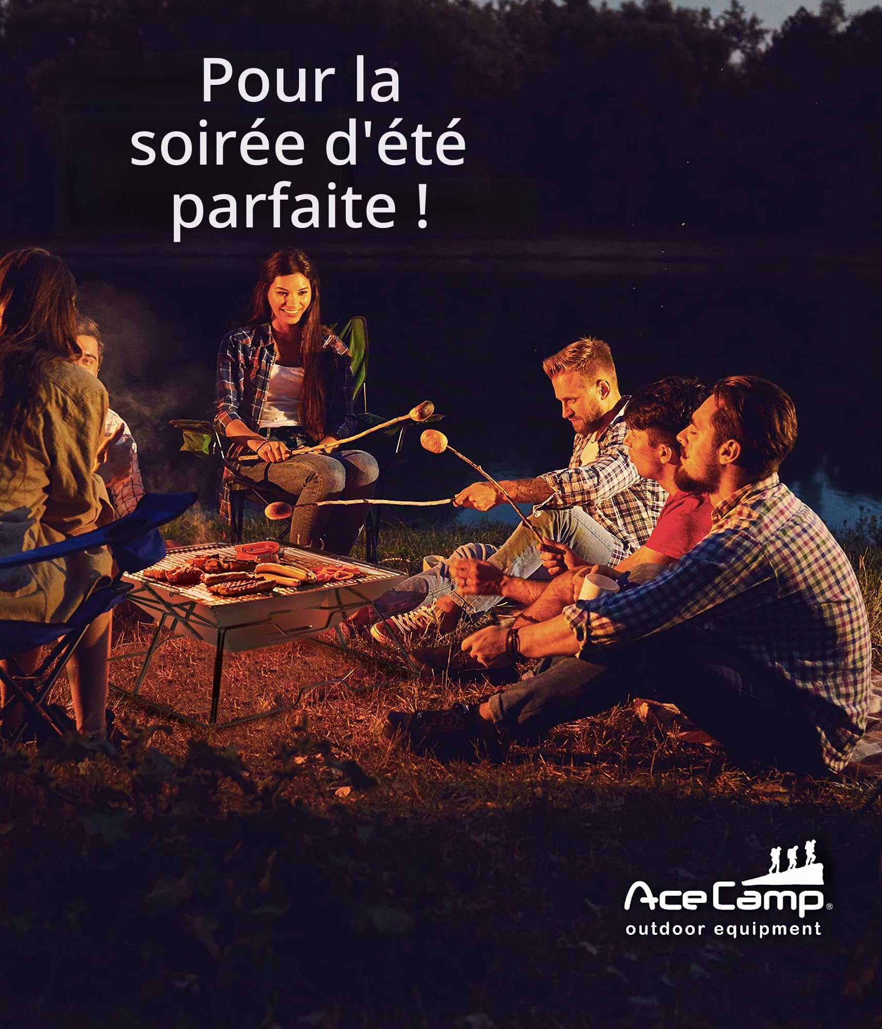 AceCamp BBQ Barbecue à Charbon Barbecue de Camping Classique Grande, Pliable, Barbecue, Compact, Acier Inoxydable