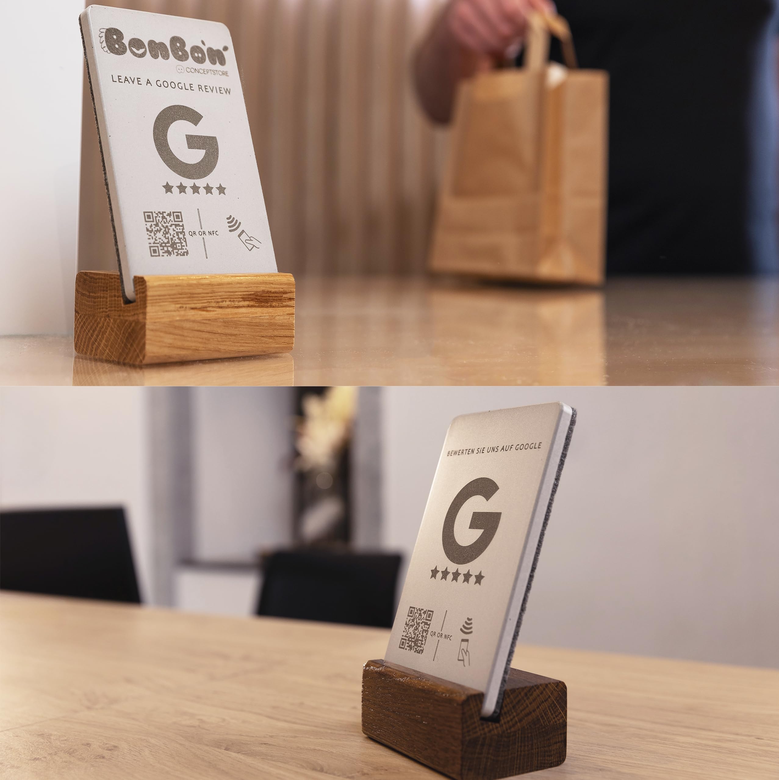 Google Bewertungsaufsteller mit NFC & QR-Code – Bewertungsschild für Unternehmen, Restaurant
