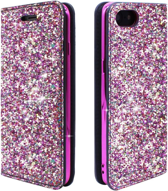 iPhone 8 Plus Wallet Case, iPhone 7 Plus Case, ClarksZone Glitter Sequins Magnetic Closure PU Leather Protective Flip Case Cover with Kickstand Card Slots for Apple iPhone 8P/7P/6s P/6P- Multi-Colored