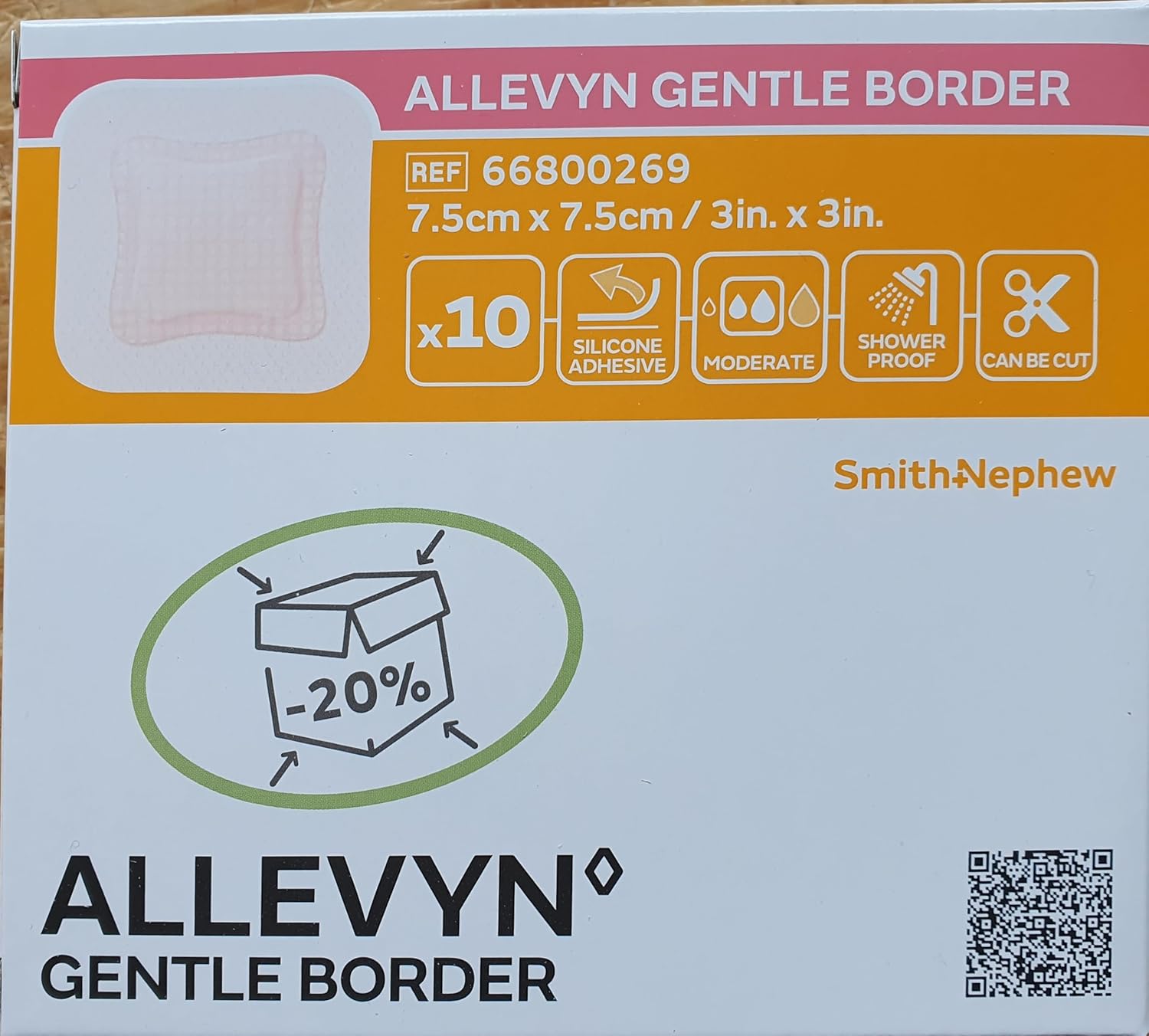 ALLEVYN GENTLE BORDER, Adhesive Foam Border Dressing, 7.5 CM X 7.5CM