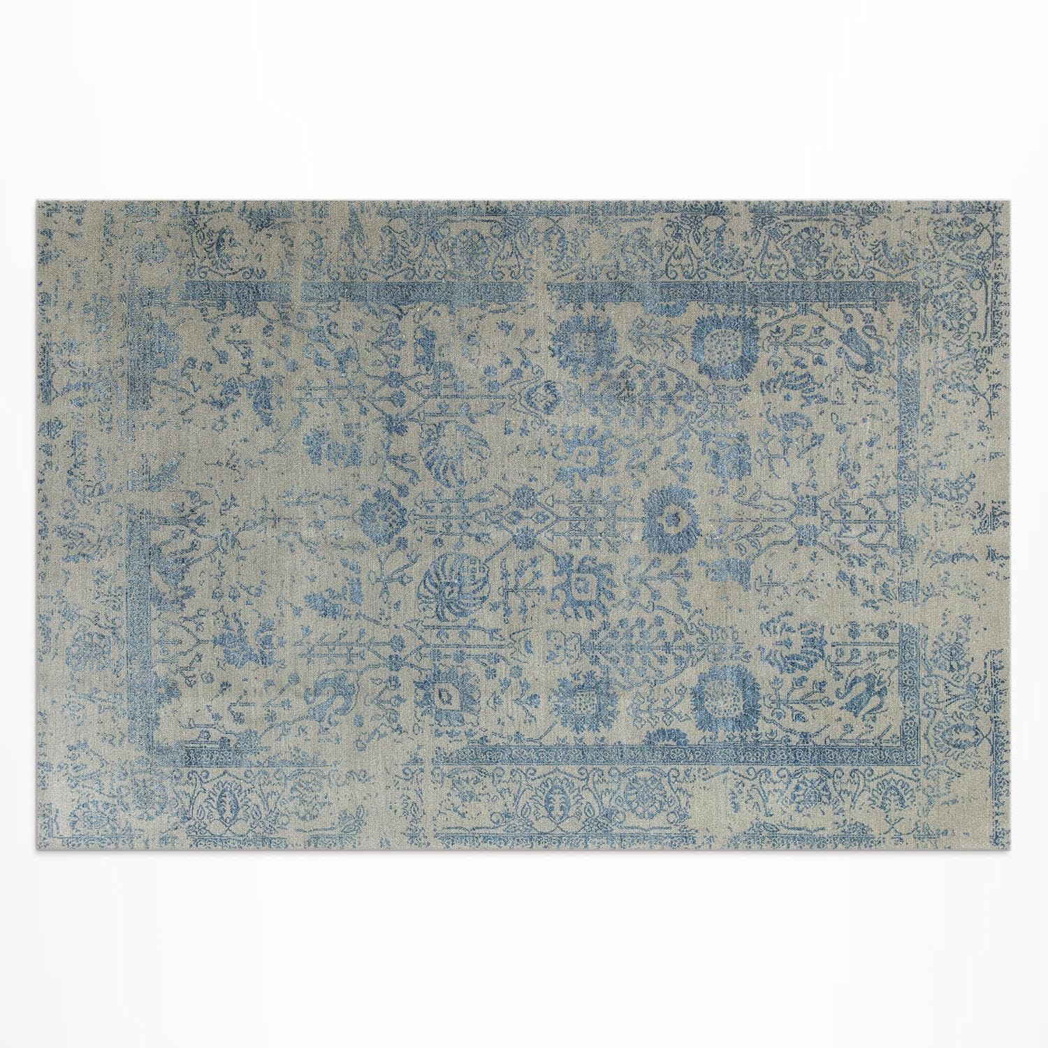 Tapis en vinyle 120x180 cm bleu fleuri pour decoration de balcon rectangulaire