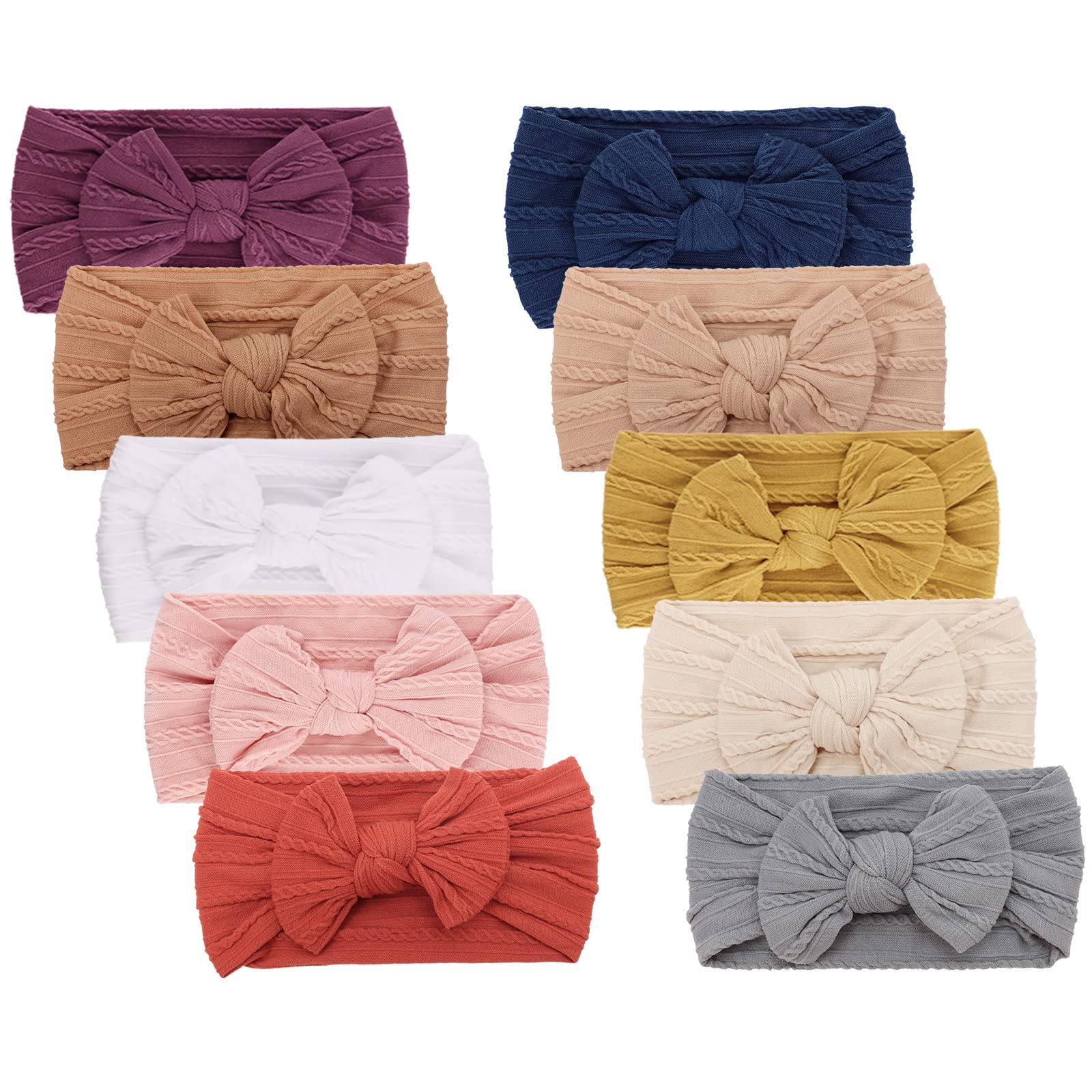 DRESHOW 10 Pack Baby Headbands for Girls Newborn Baby Nylon Headbands with Bows Hair Accessories