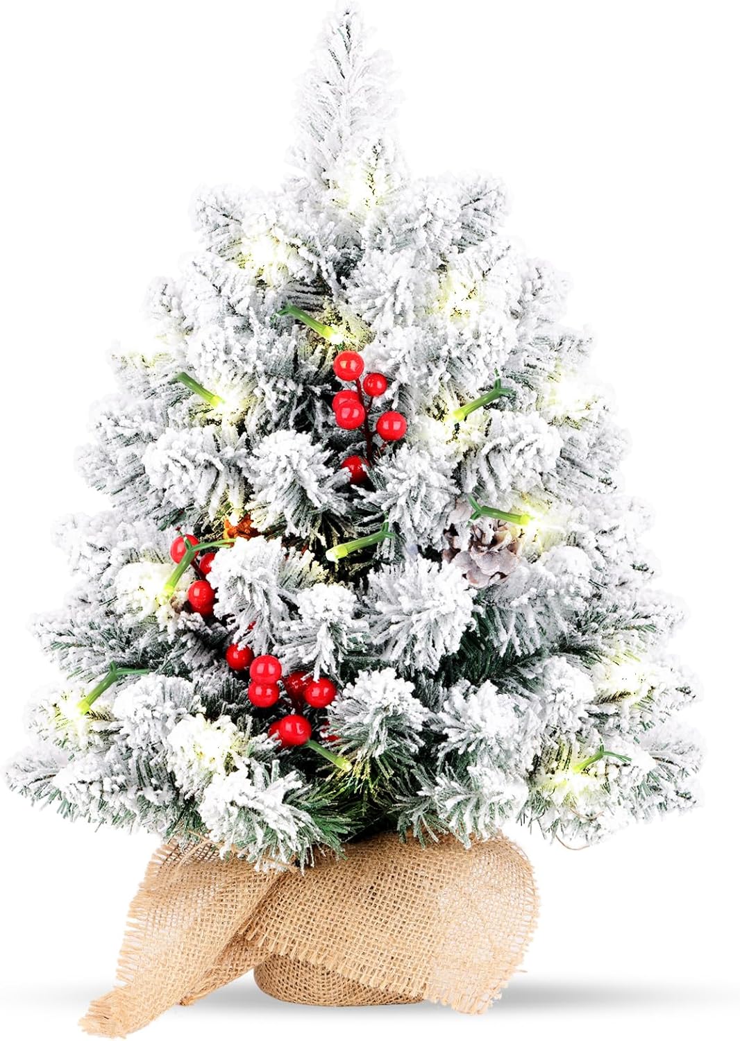 Amazon.com: Pre-Lit Artificial Mini Christmas Tree, 20 Inch Snow ...