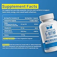 Vista 3 de L-metilfolato de 15 mg + complejo de vitamina B - 5-MTHF, B6 y B12 metilcobalamina - 60 cápsulas - Folato de metilo activo de fuerza profesional