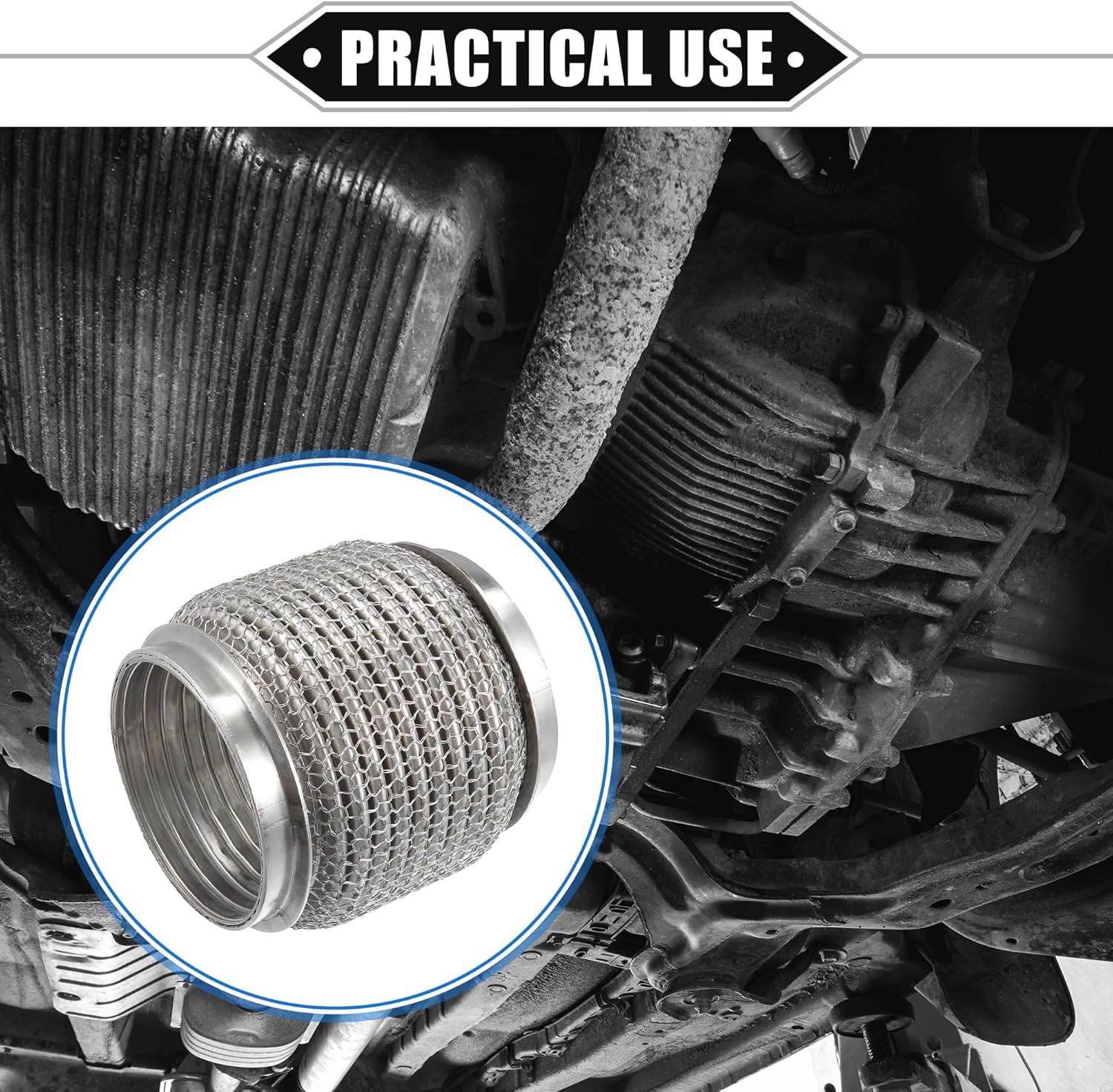 Car Exhaust Flexible Pipe, 76x102mm 2.99"x4.02" Exhaust Flex Connector Pipes Bellows Universal for Car Durable Stainless Steel Silver Tone