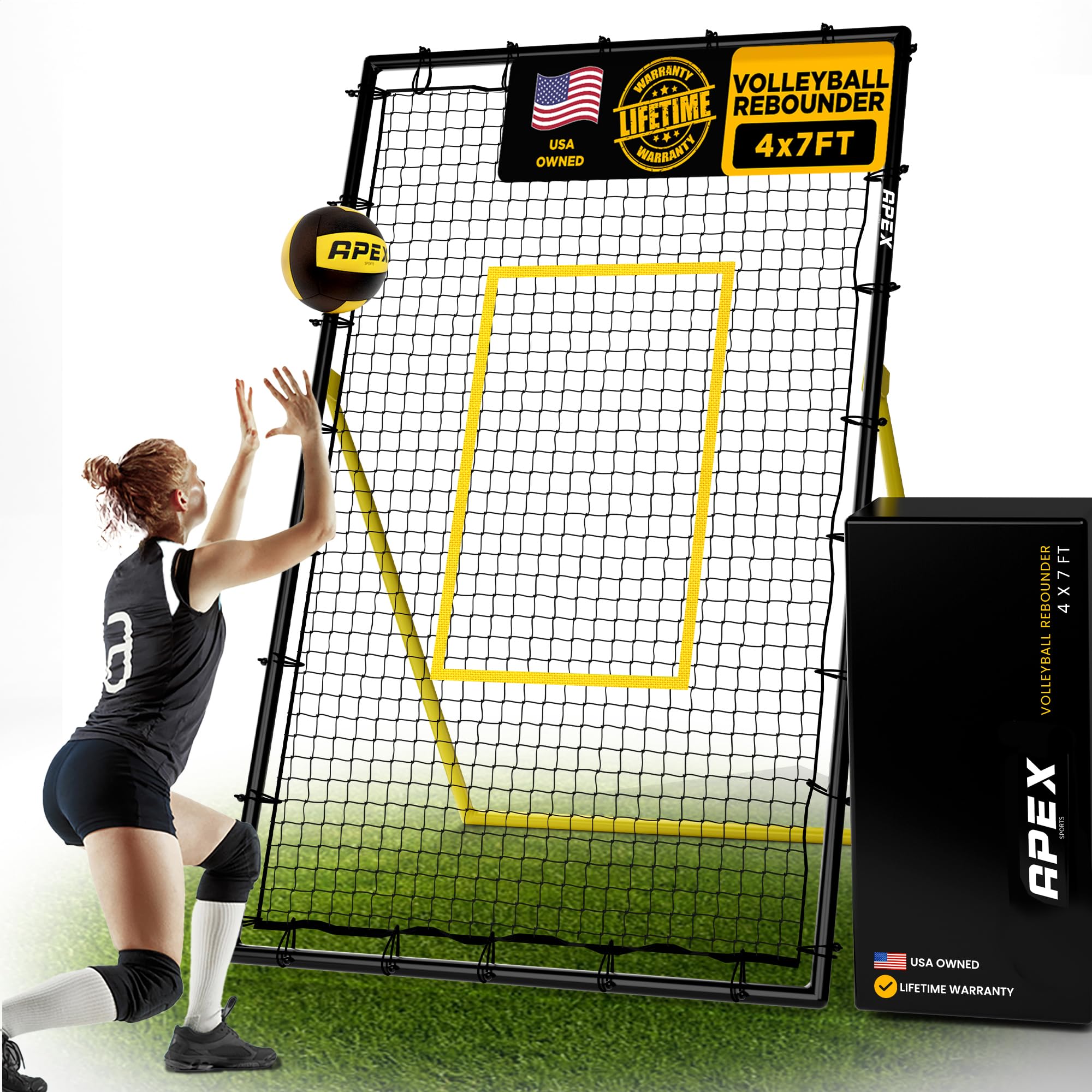 Adjustable Volleyball Rebounder Net 7x4 ft – Bounce Back Training Equipment with Angle Customization for Practicing Volleying, Bumping, Spiking – Durable & Portable with Travel Bag