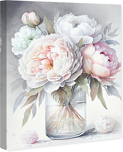 Miniatura 2 de Wynwood Studio Arte en lienzo tradicional envuelto floral y botánico, florero de peonía, arte de pared para sala de estar, dormitorio y baño, 20 x