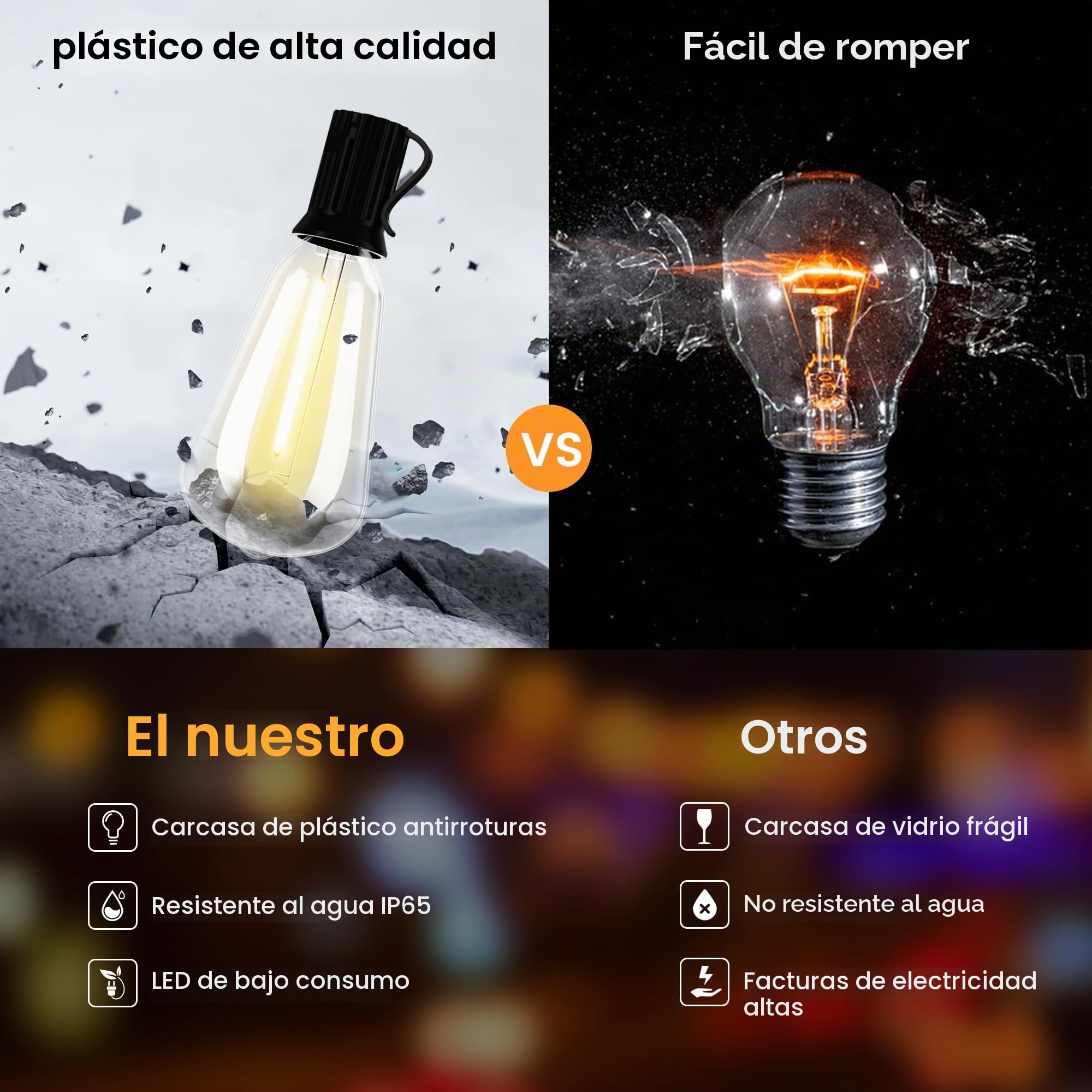Torkase Cadena de luces solares para exteriores, 18 m, ST38, luces LED para exteriores, 25 + 2 bombillas de plástico, resistente al agua, IP44, para exteriores, jardín, terraza, bodas, árboles,