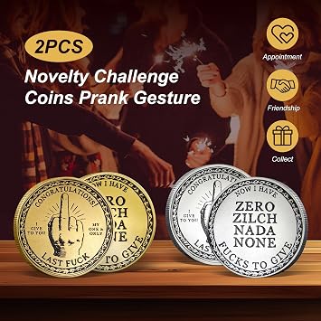 2PCS Novelty Challenge Coins Prank Gesture Design Coins Funny Heads and Tails Coin Lucky Coin Token Funny Prank Gifts for Coin Collectors,Double Side Challenge Coins Lucky Token (Silver)