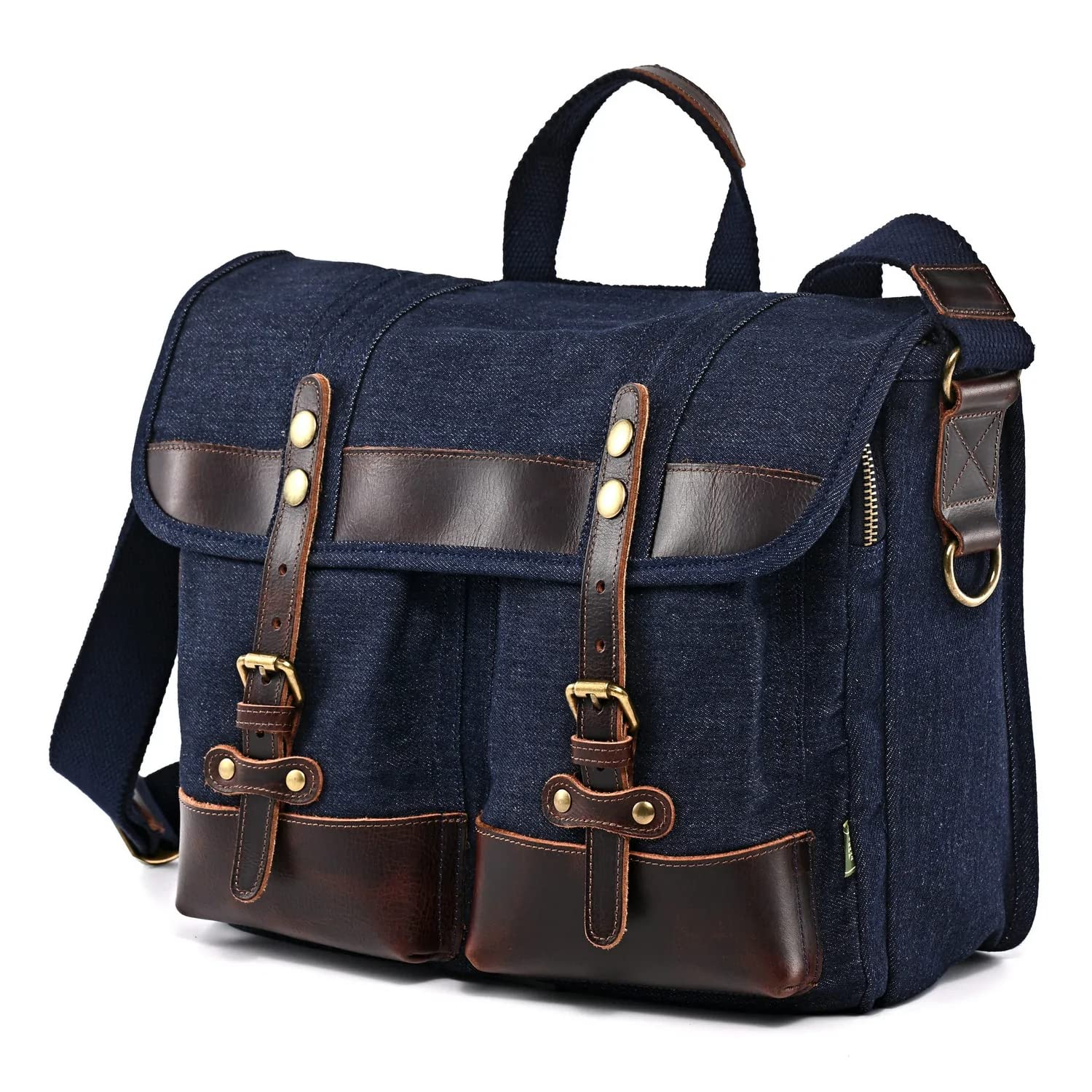 TSD Brand Valley Trail Canvas Messenger Bag Crossbody Vintage Satchel Bag, Water Resistant Canvas Briefcase Computer Bag