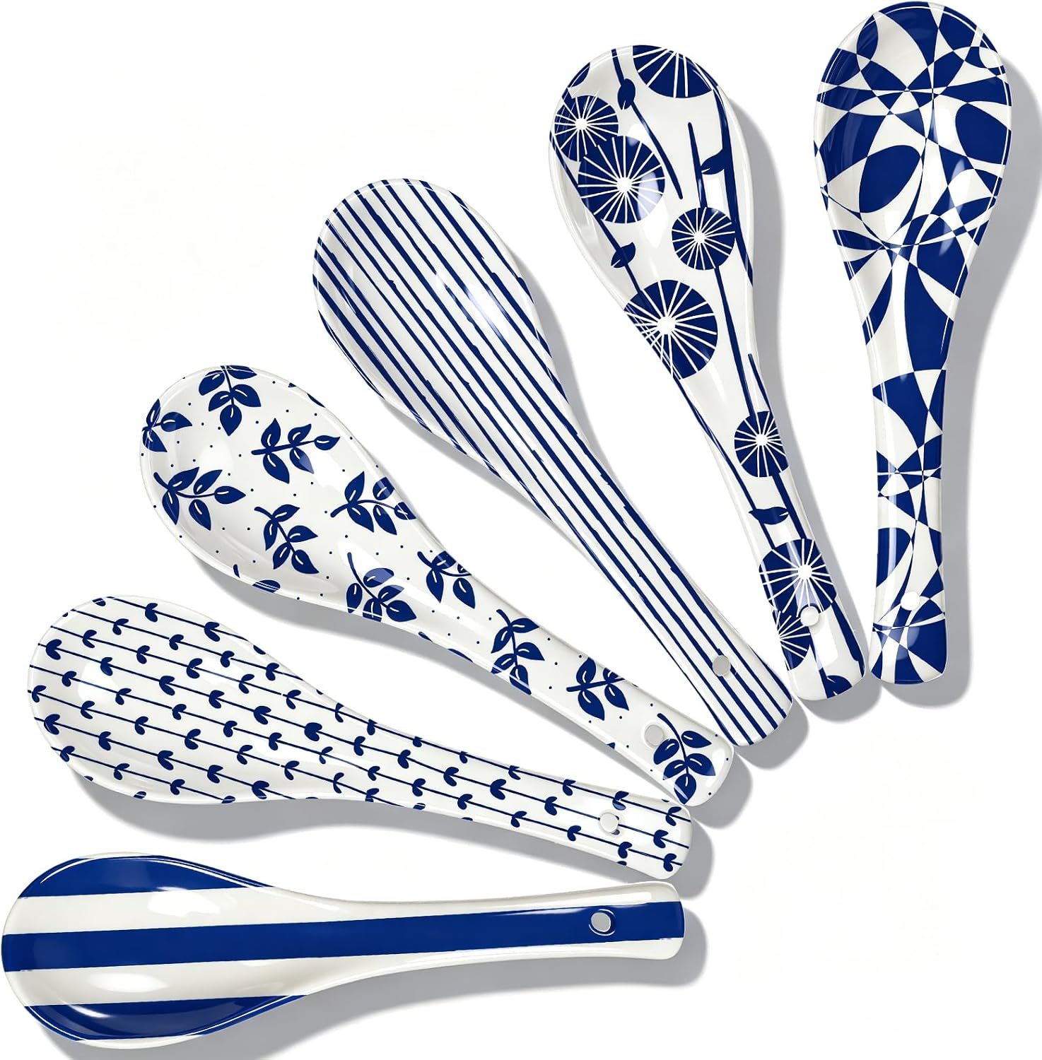 JarThenaAMCS Ceramic Coffee Spoons 5.8'' Teaspoons for Espresso Vintage Blue Floral Stripe Small Serving Spoons for Stirring Tea Soup Dessert Ice Cream, Dishwasher & Microwave Safe, 6Pcs