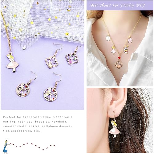 Miniatura 6 de JIALEEY 19 dijes de corona de Alicia en el país de las maravillas chapados en oro surtidos para collares, pulseras, fabricación de joyas y