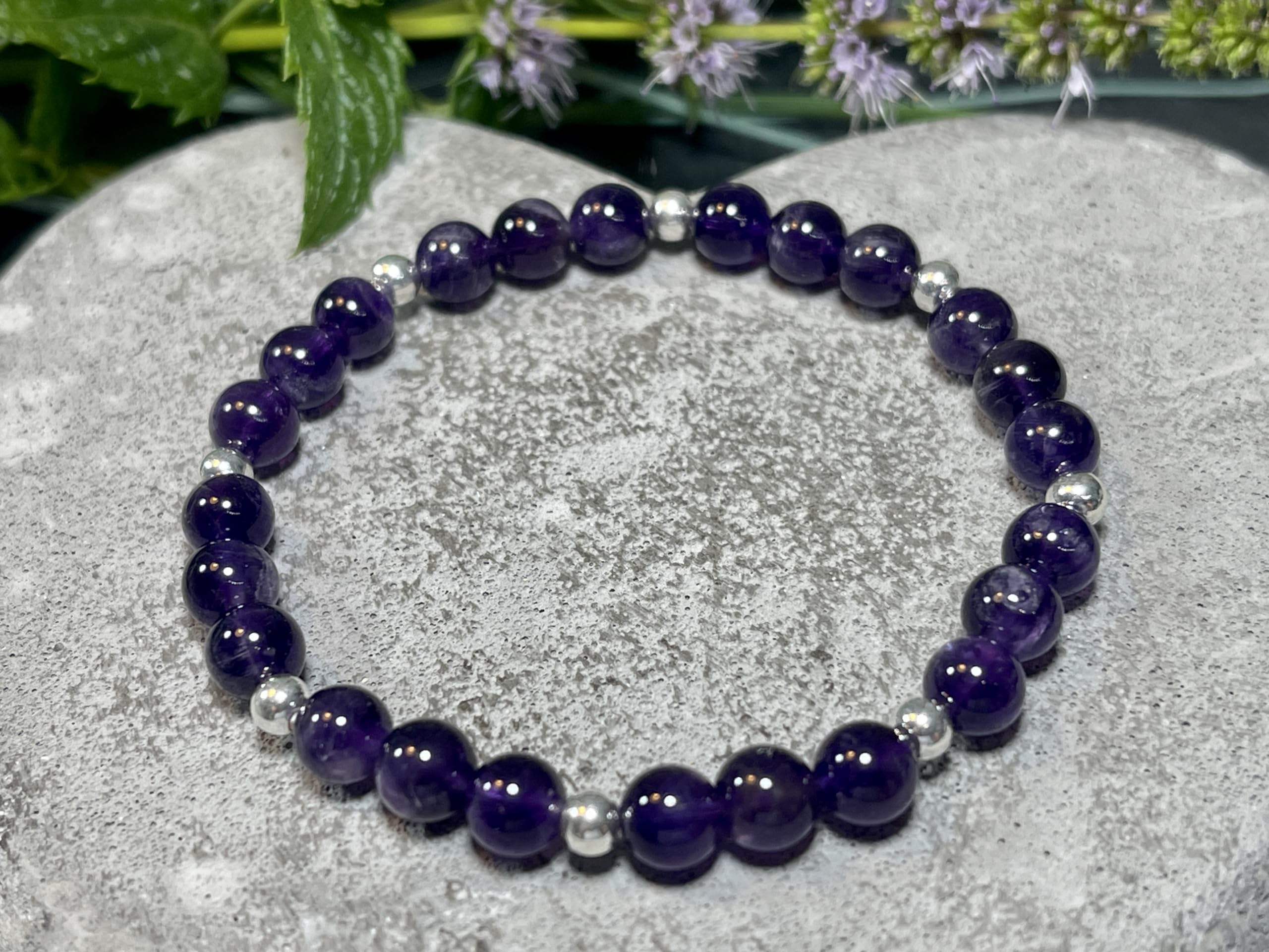 Amethyst Armband Perlen echt 6mm mit Edelstahlperlen 4mm Silber Gold Roségold oder Ionisiert - Handmade Perlenarmband Wahre Liebe Inspiration Energie Spiritueller Schmuck Unisex