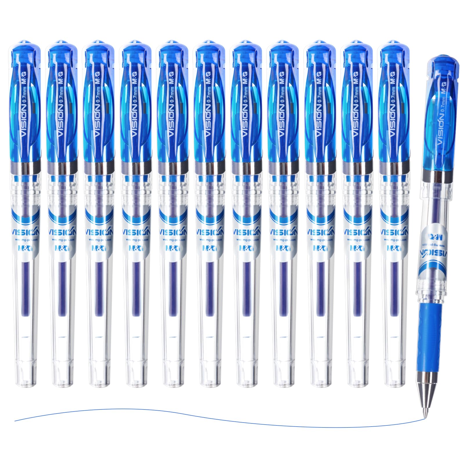 M&G Gel Pens, Blue Ink Gel Pens Fine Point 0.7mm, Gel Ink Rollerball Pens Smooth Writing with Anti-Slip Grip & Plug-In Cover, Gel Ink Pens for Office