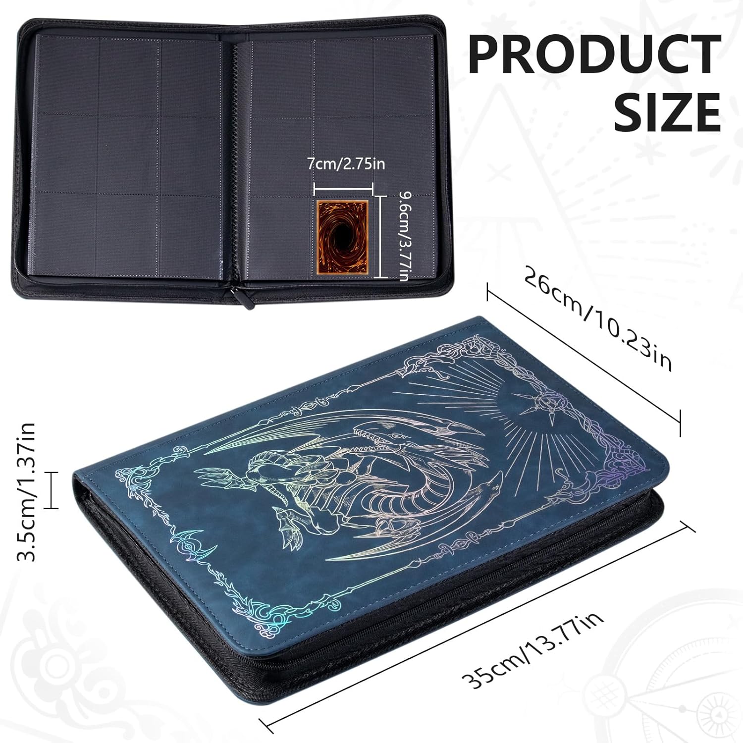 Trading card binder,Ringless Zip laser foiling Binder,540 Double Sided Pocket Collectible Trading Card Albums for YGO,MTG, DTCG,Sport Card, Game Cards (YGO Blue)