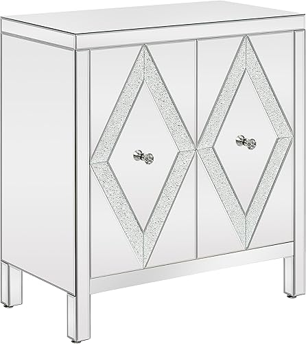 Miniatura 8 de SSLine Armario de almacenamiento con espejo, moderna mesa consola de buffet con forma de diamante, puerta de espejo decorativa para entrada, sala de