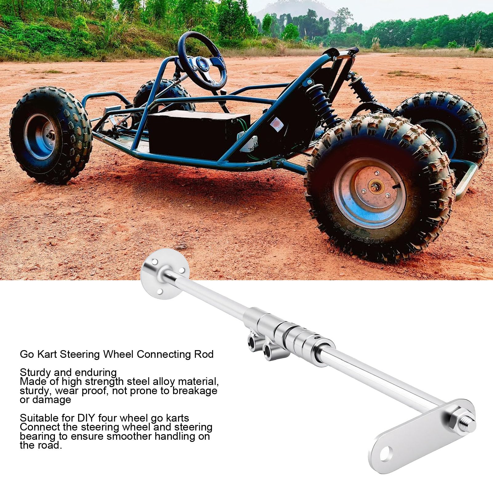 Luocute Varilla de Conexión para Volante de Go Kart, Varilla de Columna de Aleación de Acero de Alta Resistencia de 515 Mm con 3 Orificios de Montaje para Karts de Cuatro Ruedas,