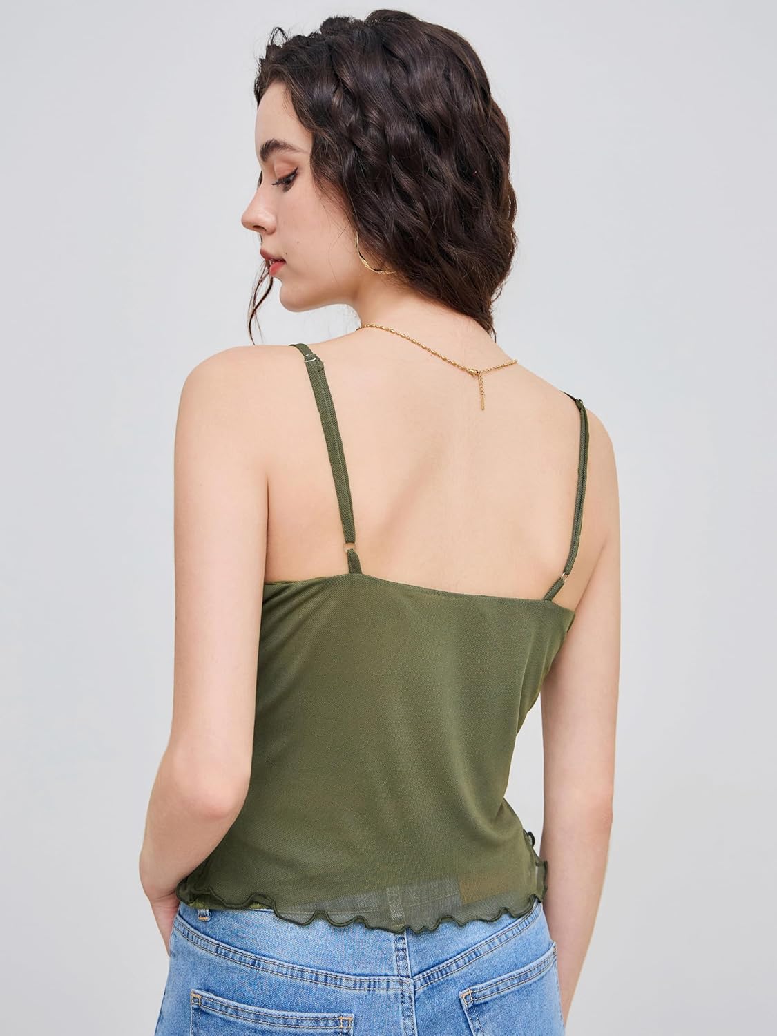 CIDER Tank Top Lace Trim Cami Y2K V Neck Sleeveless Knotted Going Out Top Lace Strap - Image 4