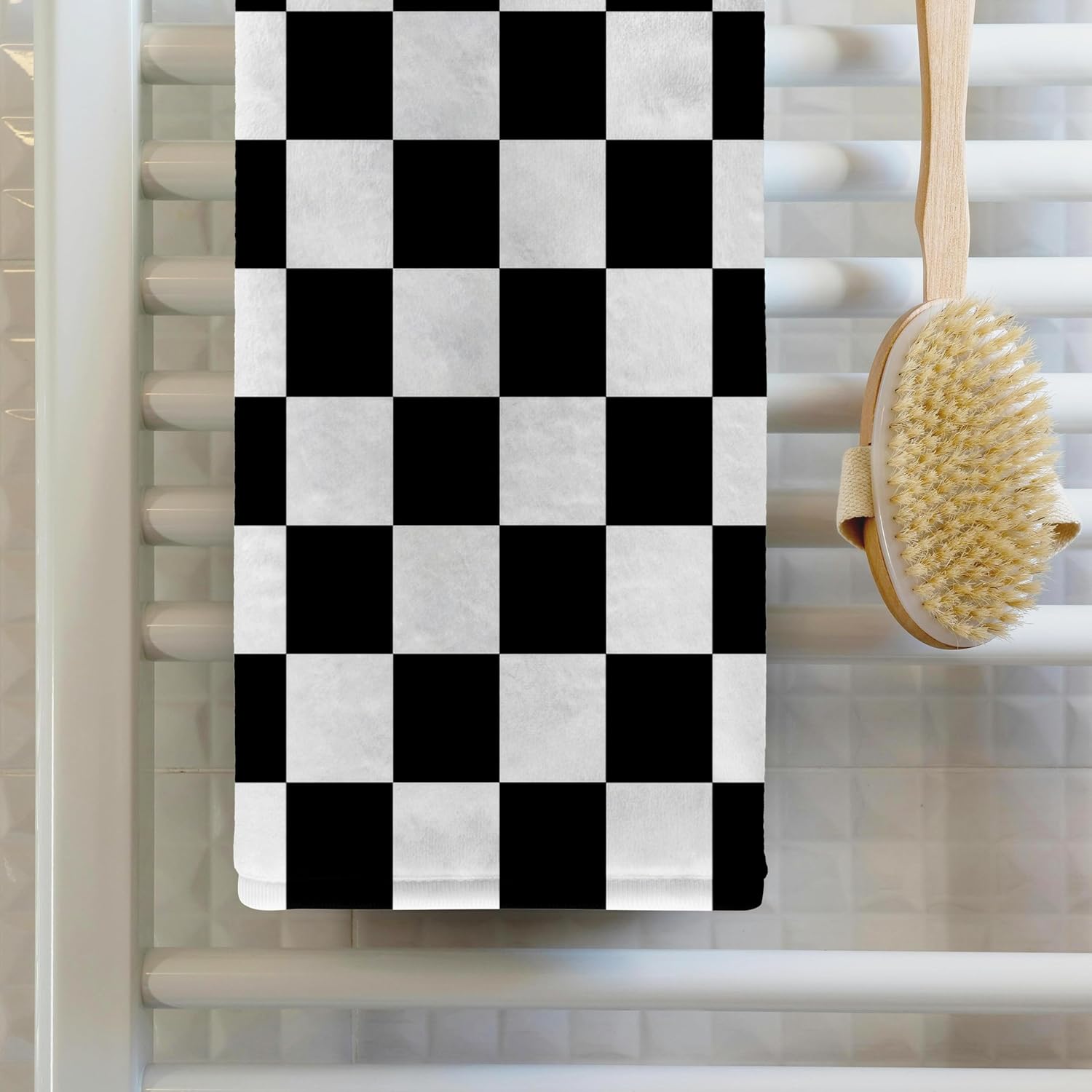 3dRose Black and White Checkerboard Pattern 22x30 Bath Hand Pool Towel