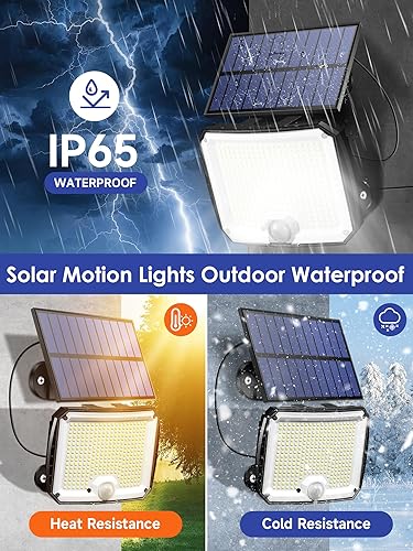 Miniatura 8 de PIKOY Luces solares de movimiento para exteriores, impermeables, 318LED33FT5 modos luces solares de seguridad, control remoto+IP65, lámparas solares