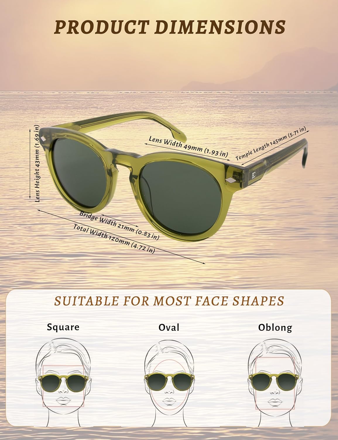 BIRCEN Womens Round Polarized Sunglasses: Retro Acetate Sun Glasses UV400 Protection Shades for Driving Beach Daily Wear